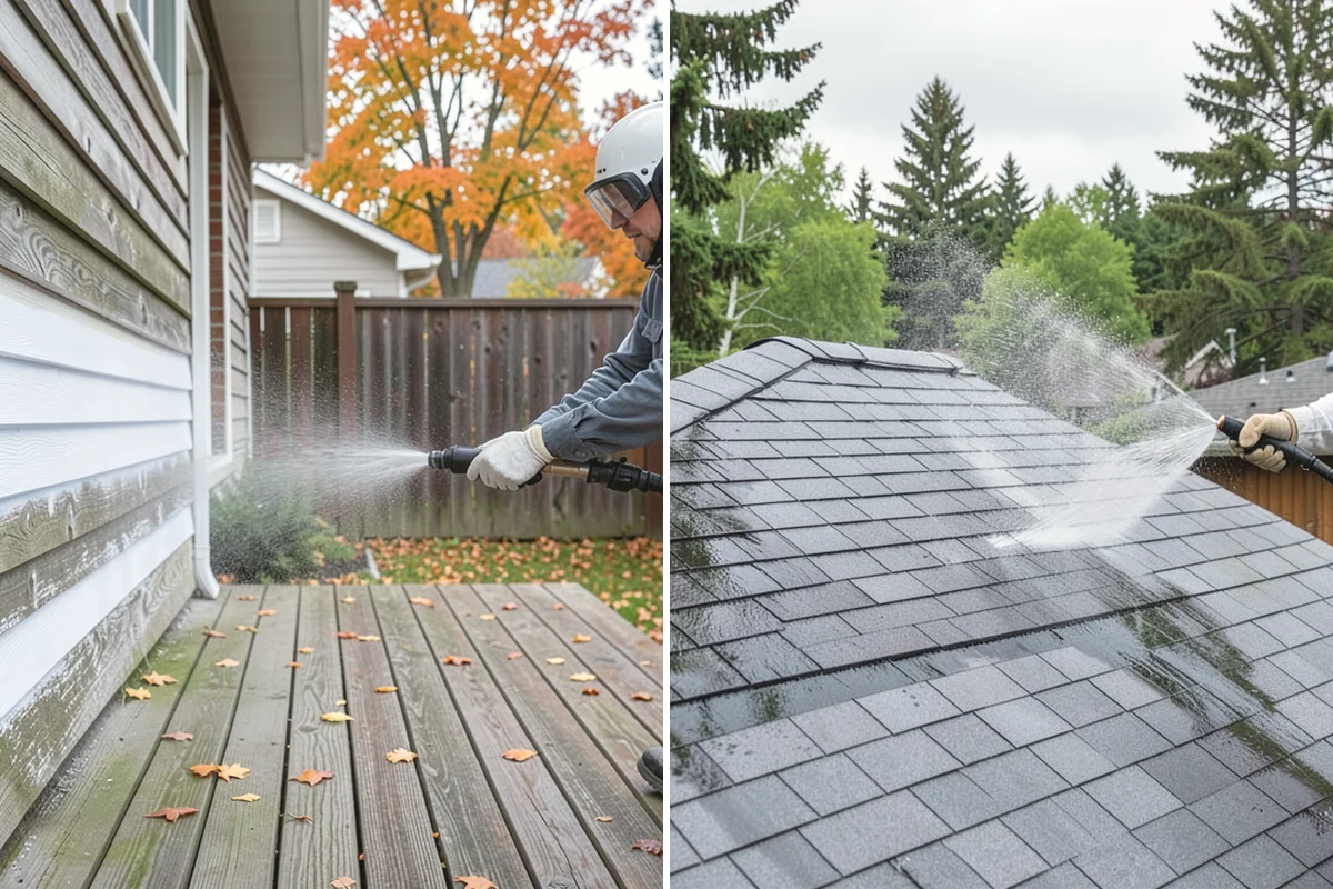Fall Exterior Cleaning in University Place, Pierce County, WA - Clear loose leaves and conifer needles from target surfaces