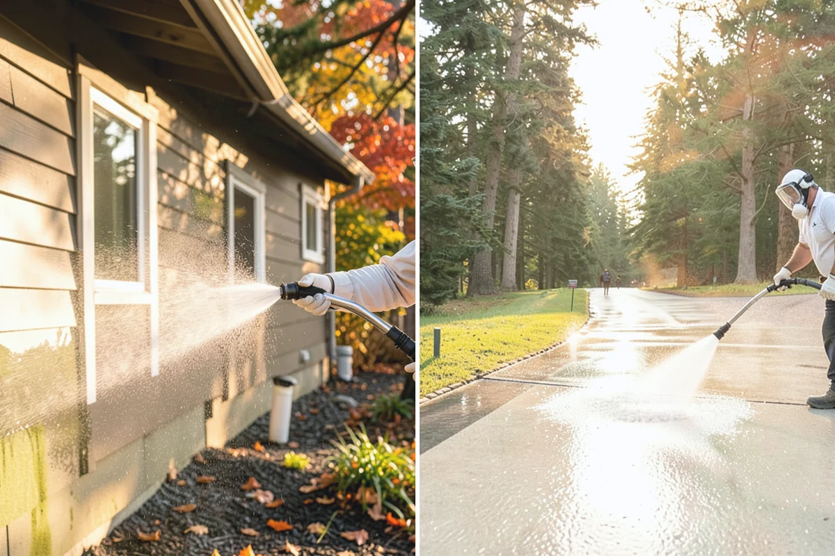 Fall Exterior Cleaning in Wilkeson, Pierce County, WA - Clear loose leaves and conifer needles from target surfaces