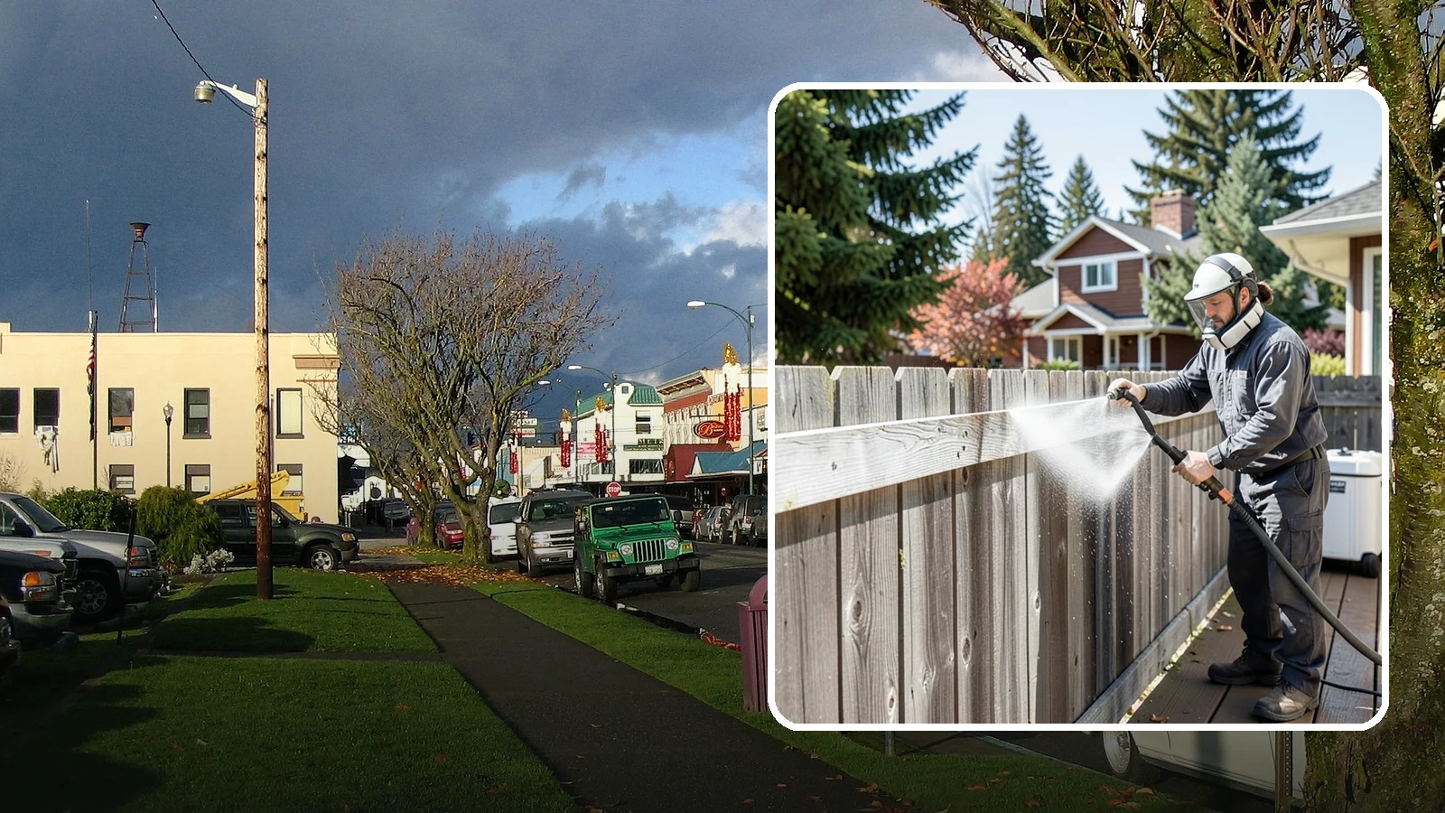 Fence Brightening in Arlington, Snohomish County, WA - A brightening rinse that neutralizes cleaners and lifts weathered gray to even out wood fence tone before sealing.