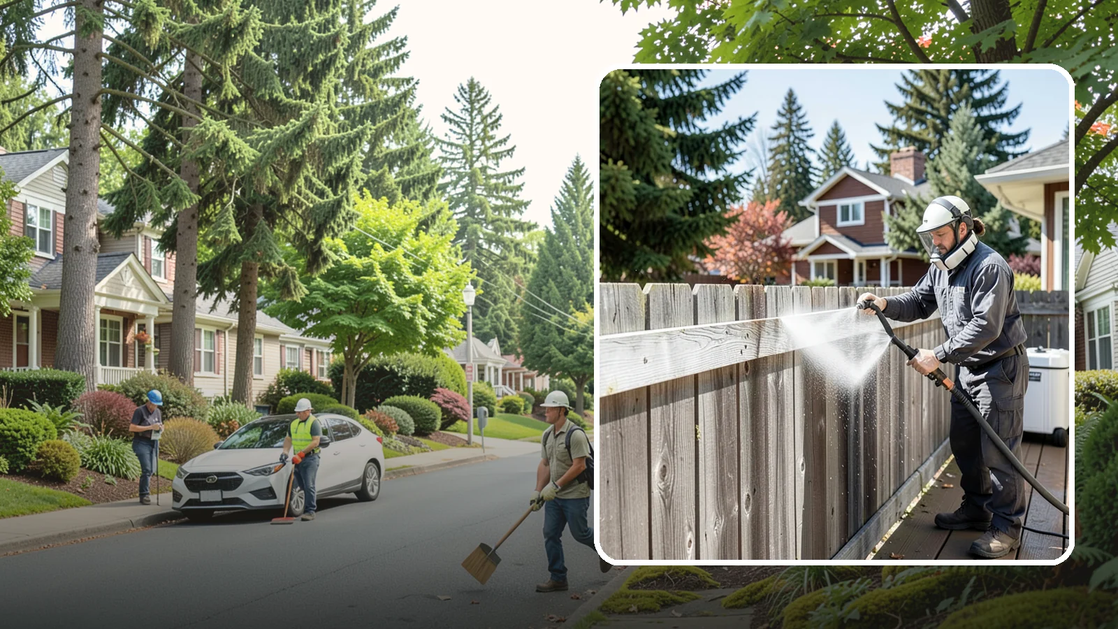 Fence Brightening in Beaux Arts Village, King County, WA - A brightening rinse that neutralizes cleaners and lifts weathered gray to even out wood fence tone before sealing.