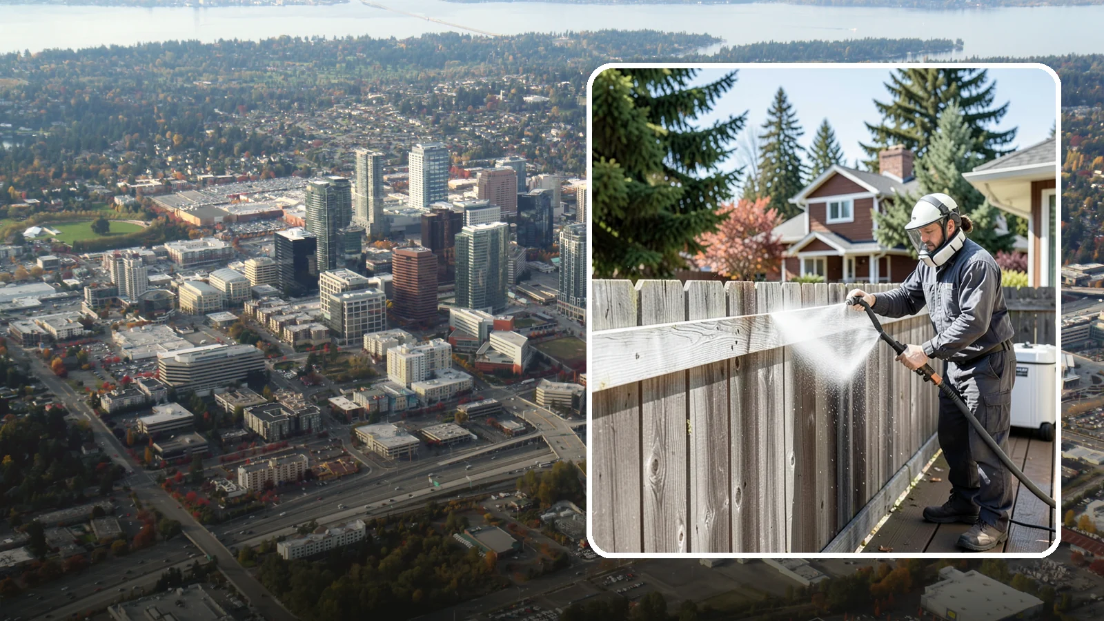 Fence Brightening in Bellevue, King County, WA - A brightening rinse that neutralizes cleaners and lifts weathered gray to even out wood fence tone before sealing.