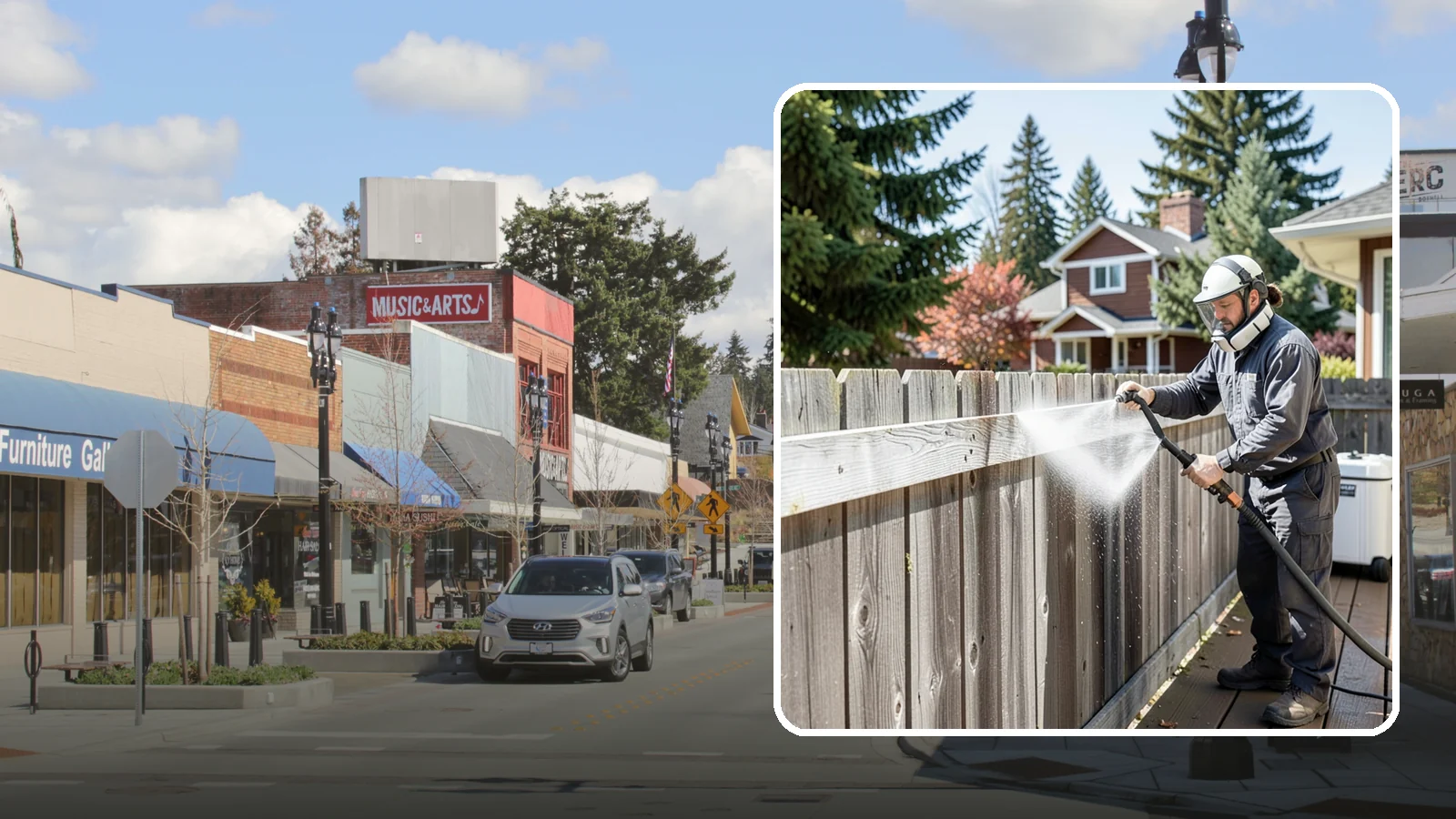Fence Brightening in Bothell, King County, WA - A brightening rinse that neutralizes cleaners and lifts weathered gray to even out wood fence tone before sealing.