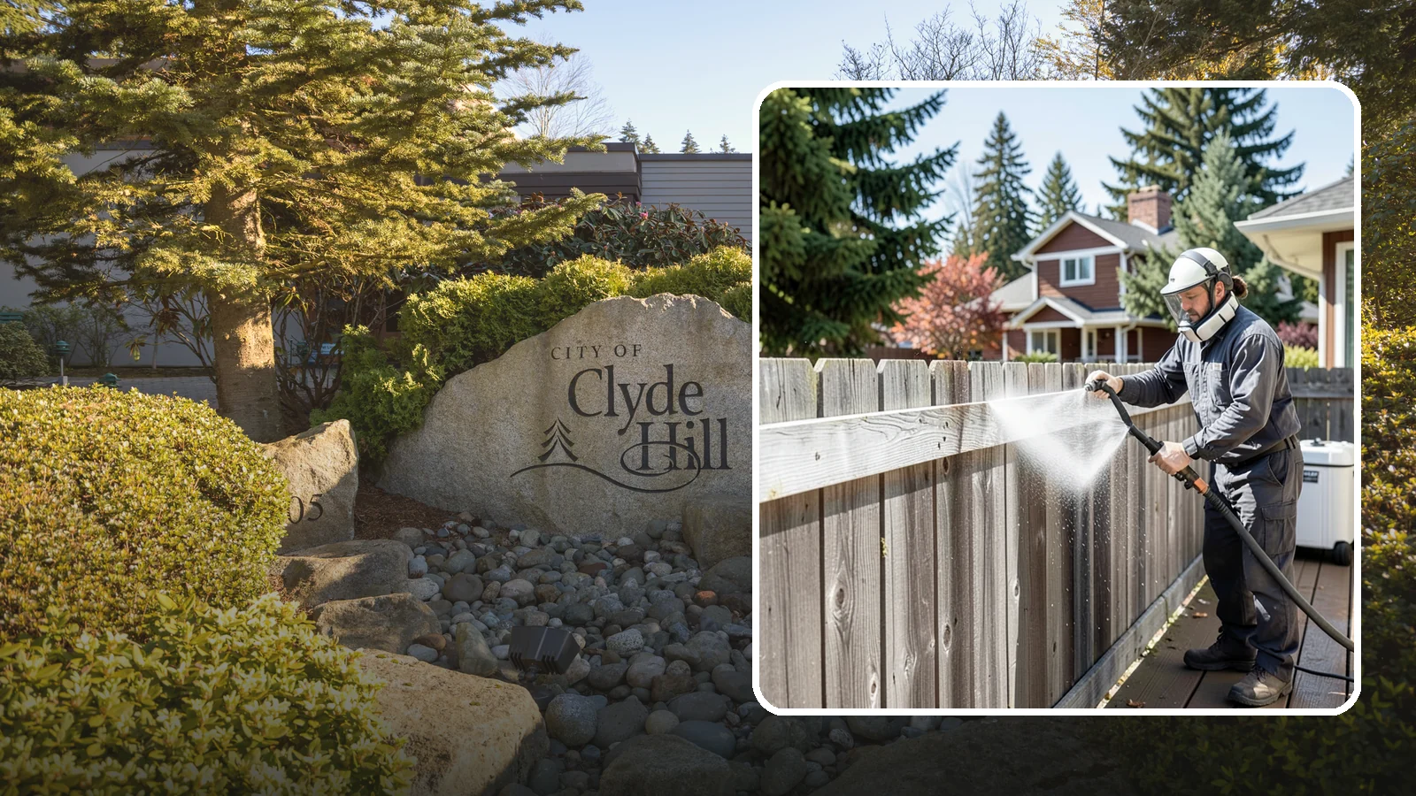 Fence Brightening in Clyde Hill, King County, WA - A brightening rinse that neutralizes cleaners and lifts weathered gray to even out wood fence tone before sealing.