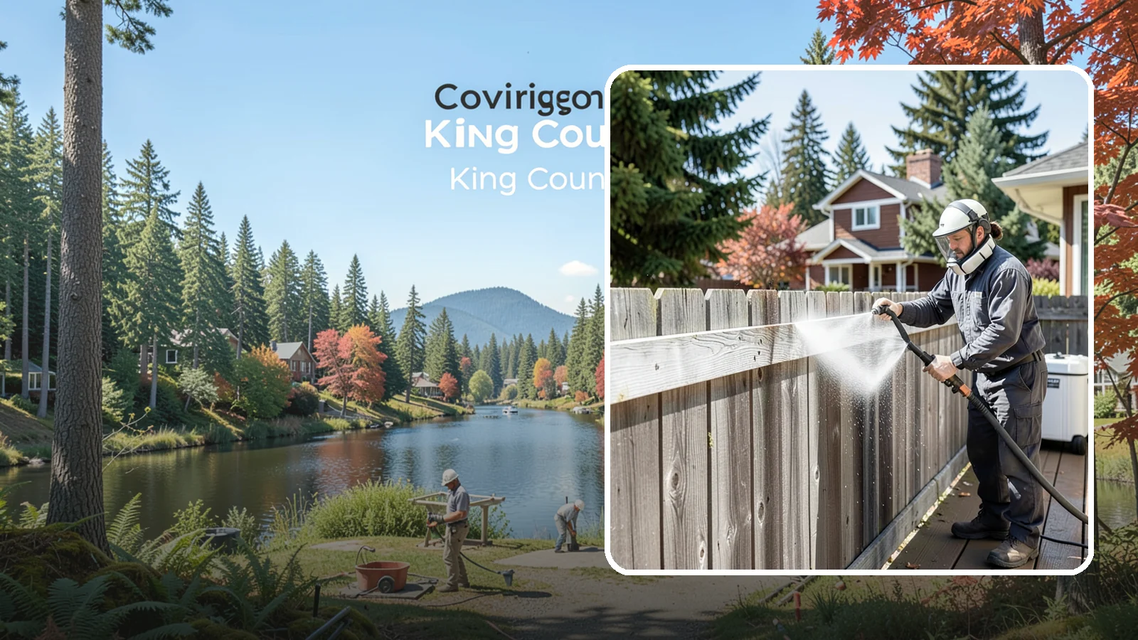 Fence Brightening in Covington, King County, WA - A brightening rinse that neutralizes cleaners and lifts weathered gray to even out wood fence tone before sealing.