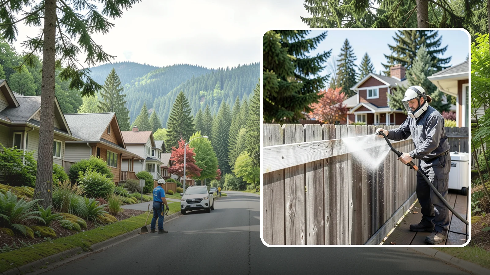 Fence Brightening in Darrington, Snohomish County, WA - A brightening rinse that neutralizes cleaners and lifts weathered gray to even out wood fence tone before sealing.