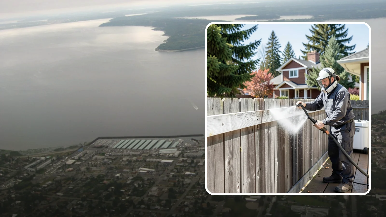 Fence Brightening in Des Moines, King County, WA - A brightening rinse that neutralizes cleaners and lifts weathered gray to even out wood fence tone before sealing.