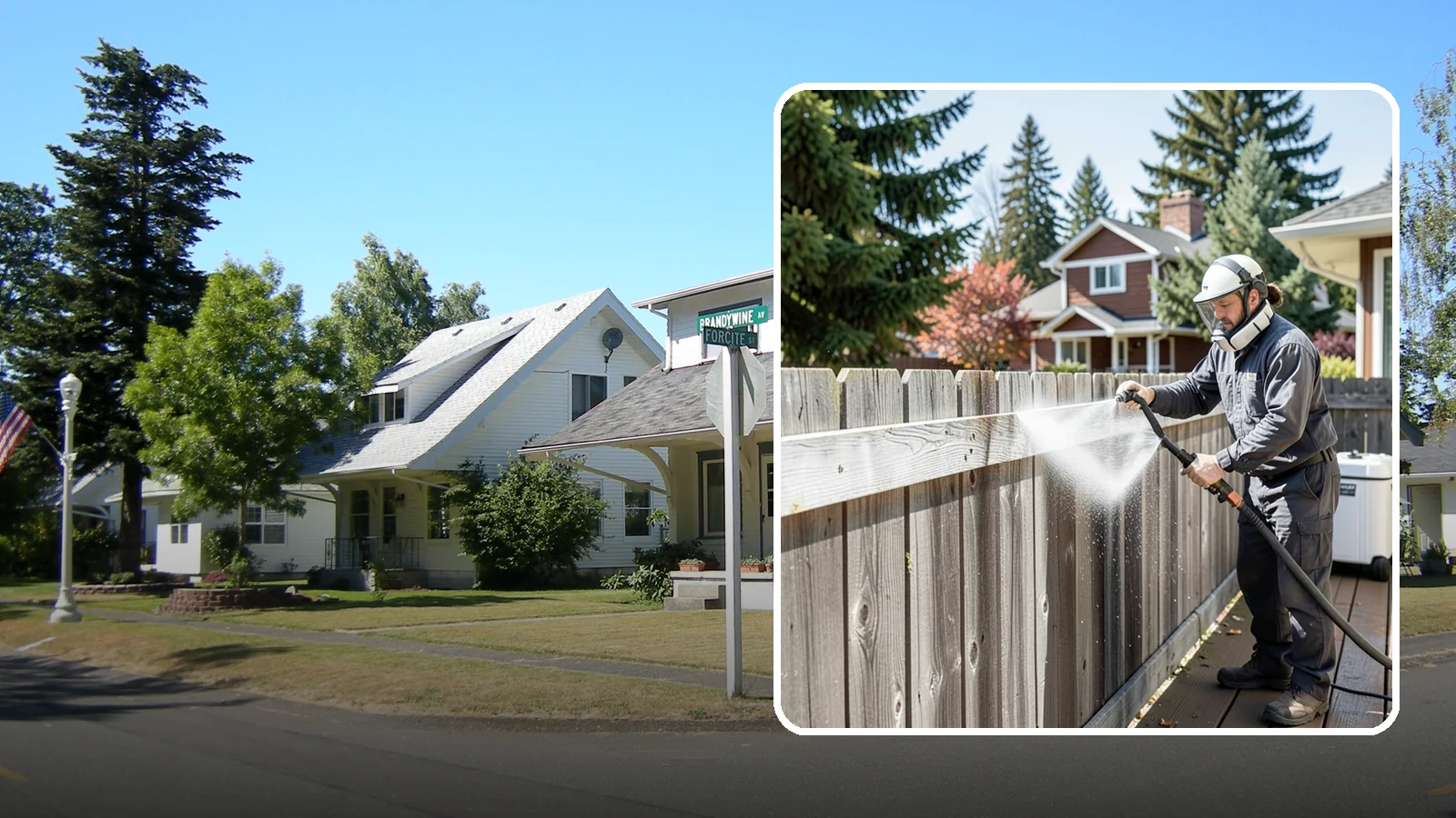 Fence Brightening in DuPont, Pierce County, WA - A brightening rinse that neutralizes cleaners and lifts weathered gray to even out wood fence tone before sealing.