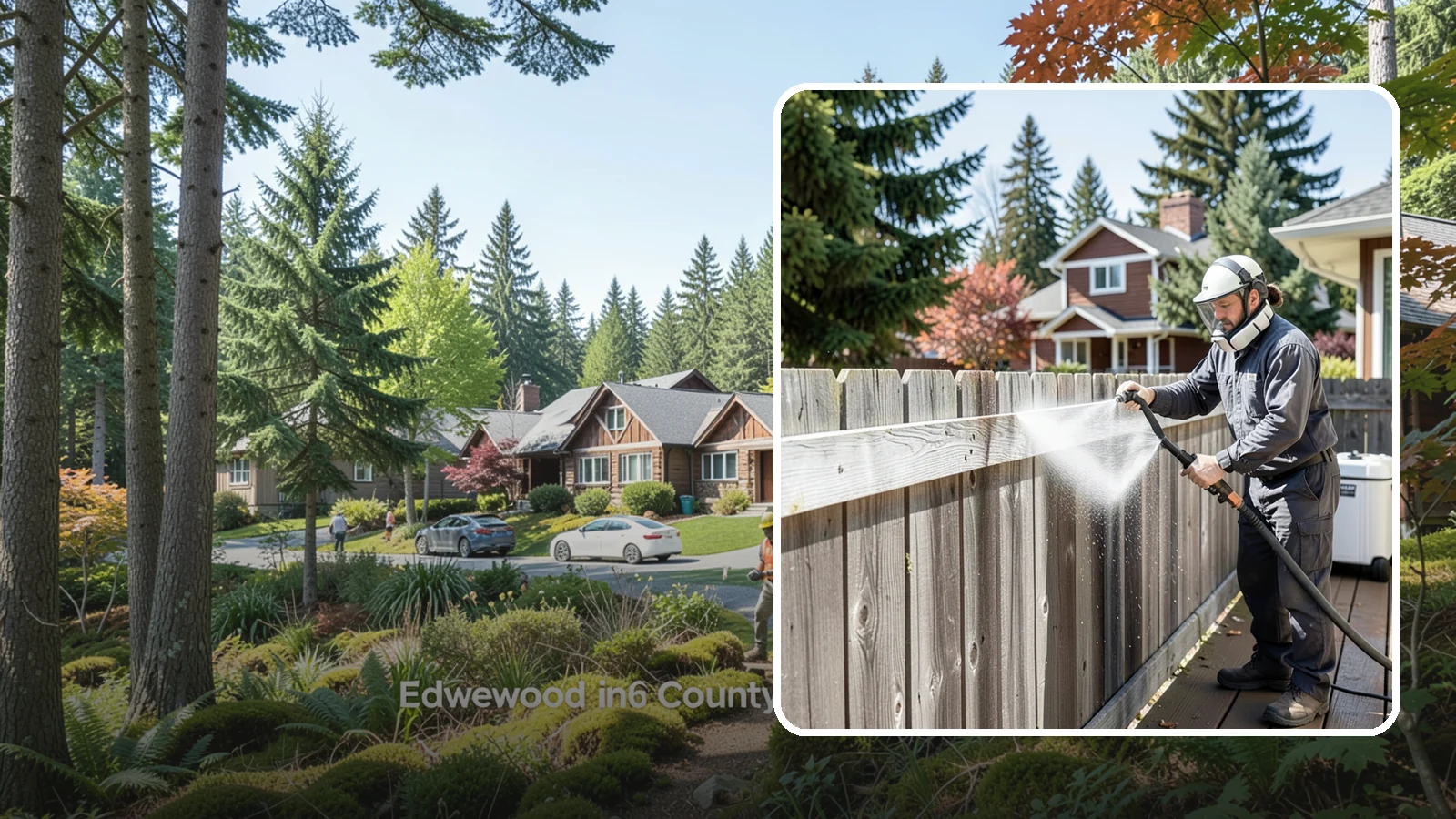 Fence Brightening in Edgewood, Pierce County, WA - A brightening rinse that neutralizes cleaners and lifts weathered gray to even out wood fence tone before sealing.
