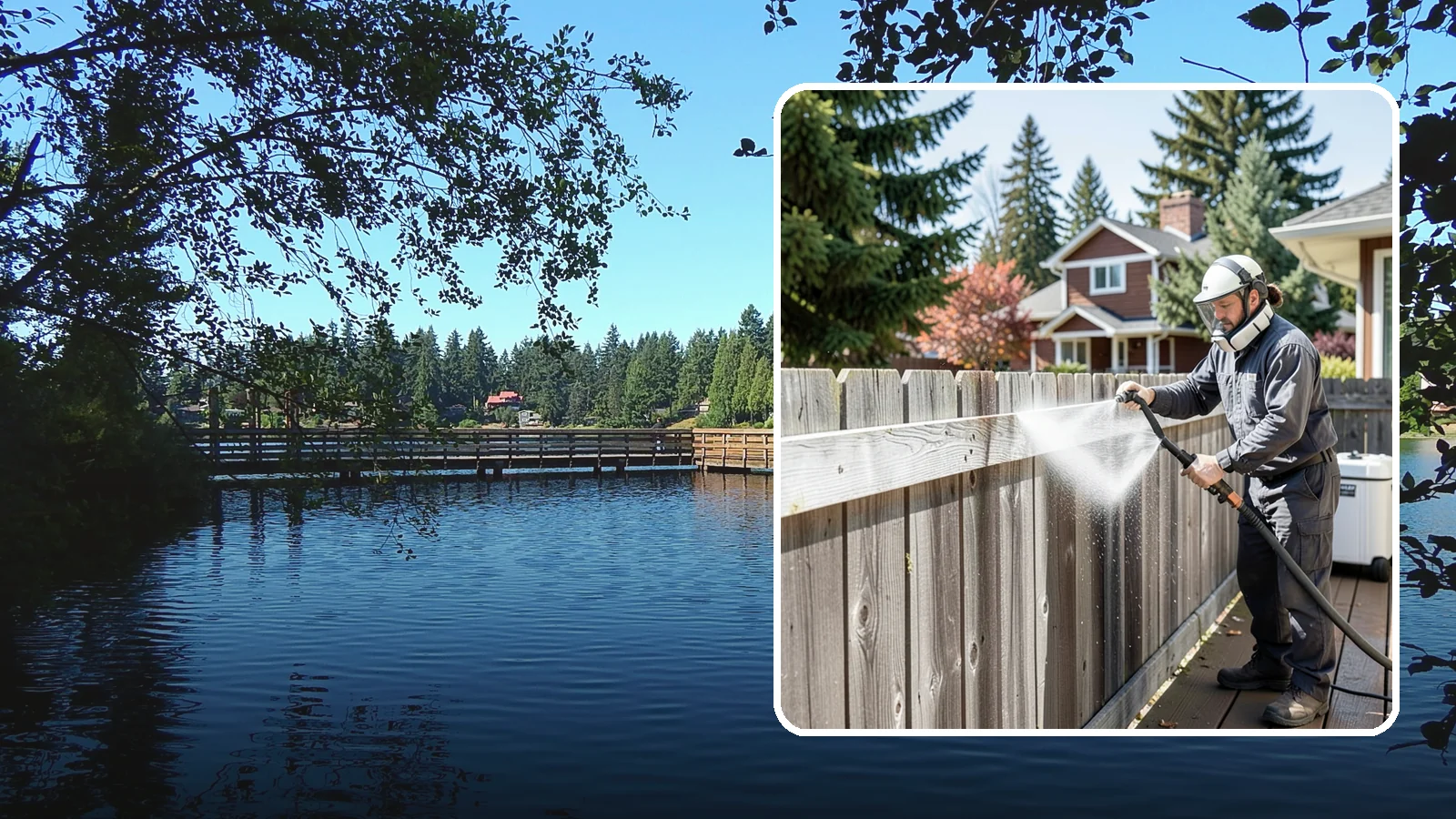 Fence Brightening in Federal Way, King County, WA - A brightening rinse that neutralizes cleaners and lifts weathered gray to even out wood fence tone before sealing.