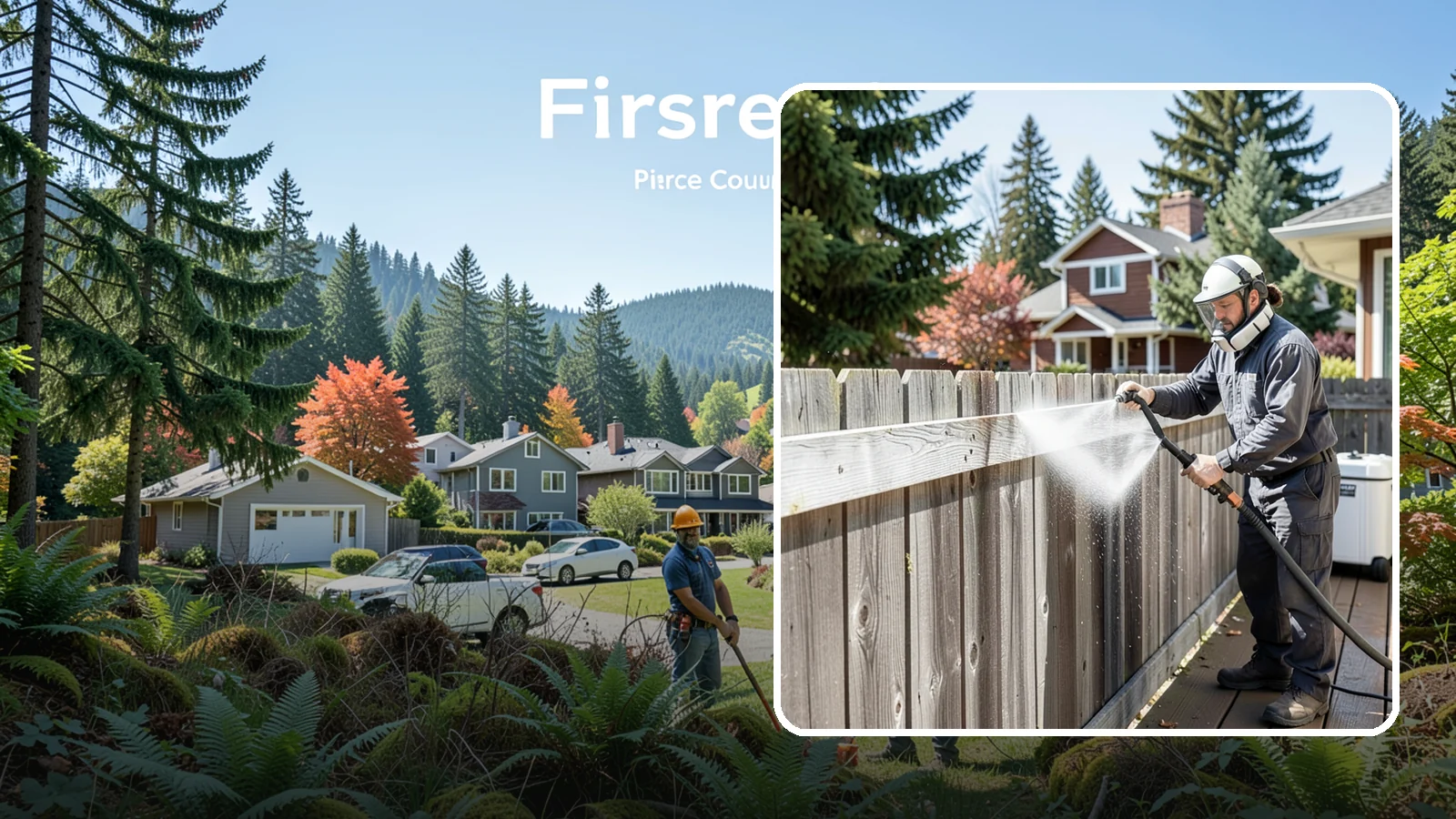 Fence Brightening in Fircrest, Pierce County, WA - A brightening rinse that neutralizes cleaners and lifts weathered gray to even out wood fence tone before sealing.