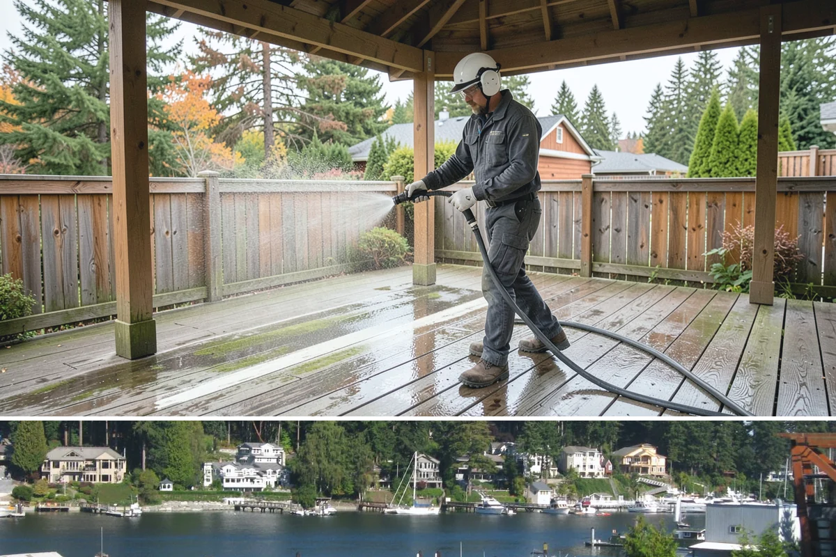 Fence Brightening in Gig Harbor, Pierce County, WA - Brighten during dry summer weather right before sealing so the wood stays low in moisture.