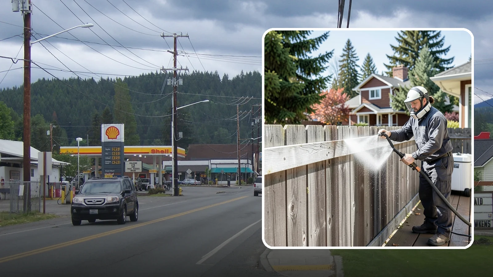 Fence Brightening in Granite Falls, Snohomish County, WA - A brightening rinse that neutralizes cleaners and lifts weathered gray to even out wood fence tone before sealing.