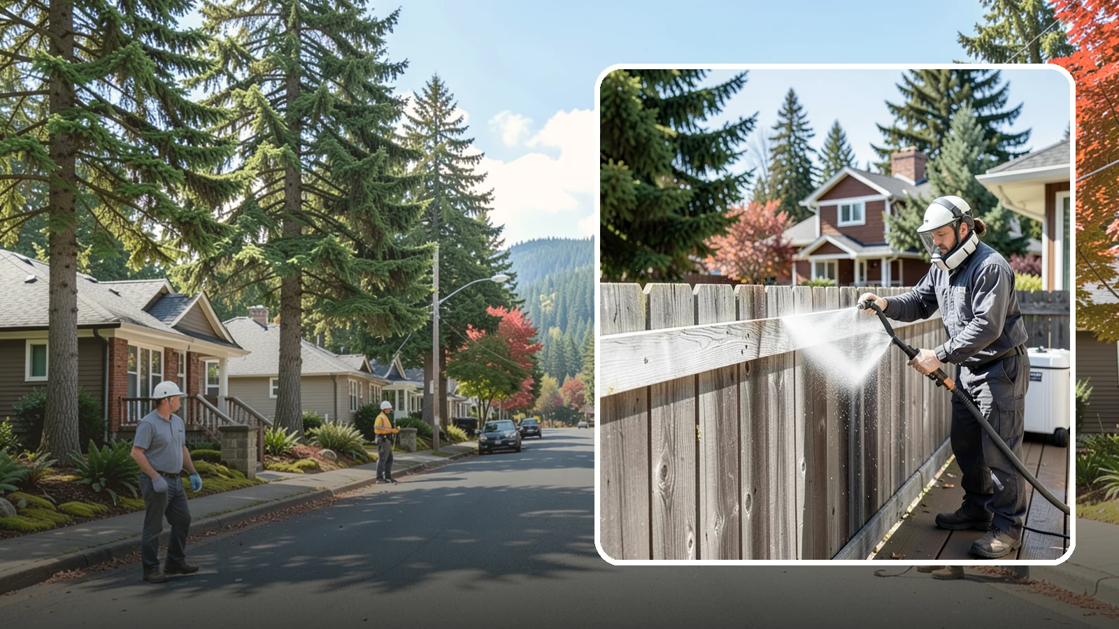 Fence Brightening in Hunts Point, King County, WA - A brightening rinse that neutralizes cleaners and lifts weathered gray to even out wood fence tone before sealing.