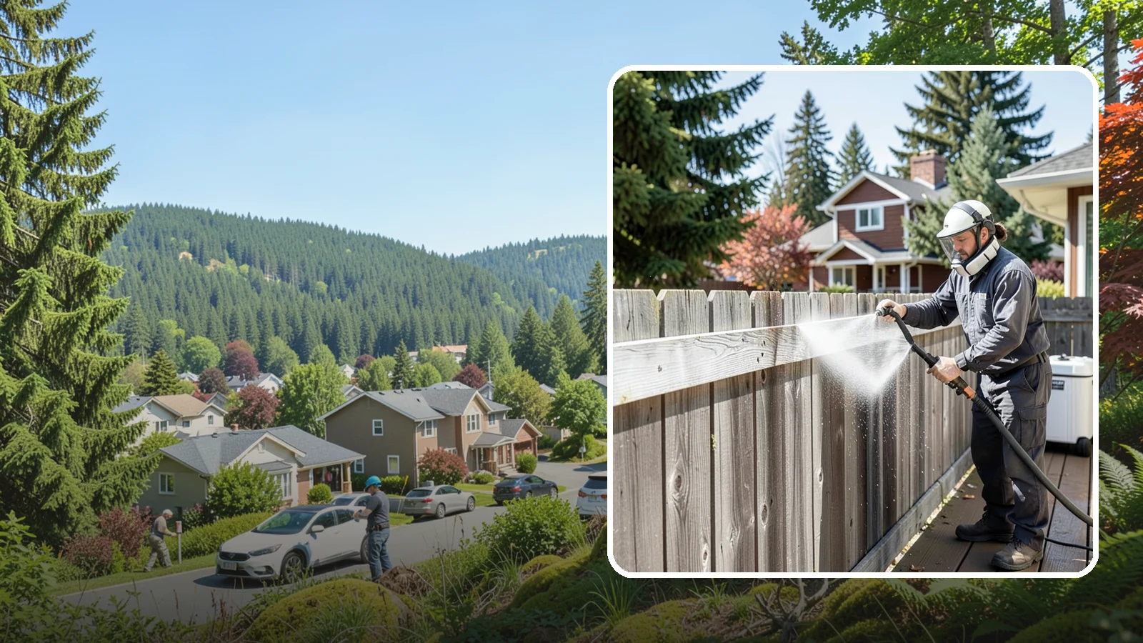 Fence Brightening in Index, Snohomish County, WA - A brightening rinse that neutralizes cleaners and lifts weathered gray to even out wood fence tone before sealing.
