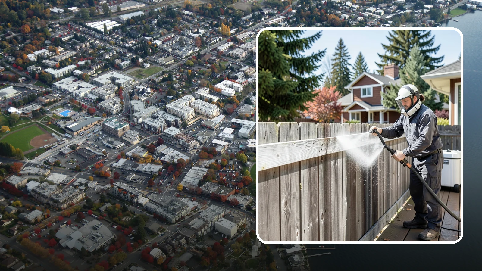 Fence Brightening in Kirkland, King County, WA - A brightening rinse that neutralizes cleaners and lifts weathered gray to even out wood fence tone before sealing.