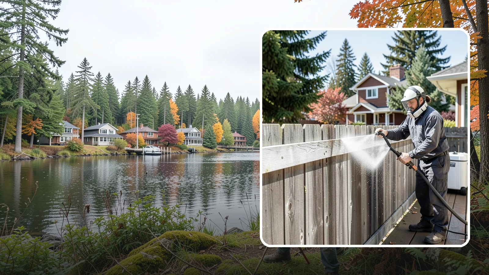 Fence Brightening in La Conner, Skagit County, WA - A brightening rinse that neutralizes cleaners and lifts weathered gray to even out wood fence tone before sealing.