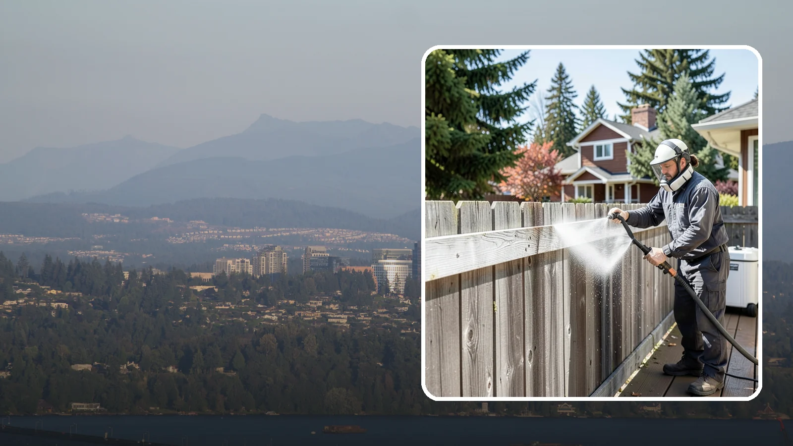 Fence Brightening in Medina, King County, WA - A brightening rinse that neutralizes cleaners and lifts weathered gray to even out wood fence tone before sealing.