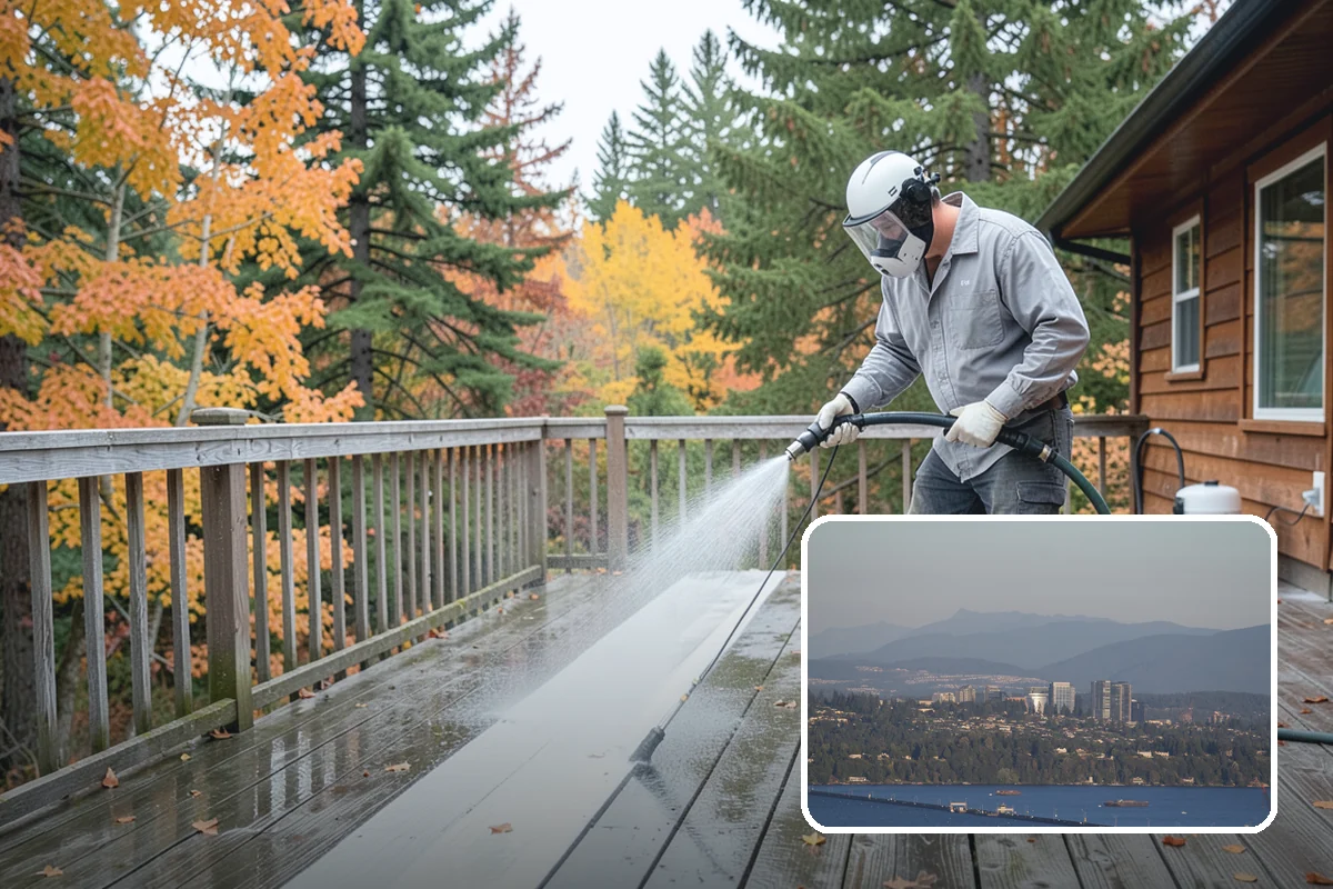Fence Brightening in Medina, King County, WA - Neutralizes cleaner residue and balances the wood's pH