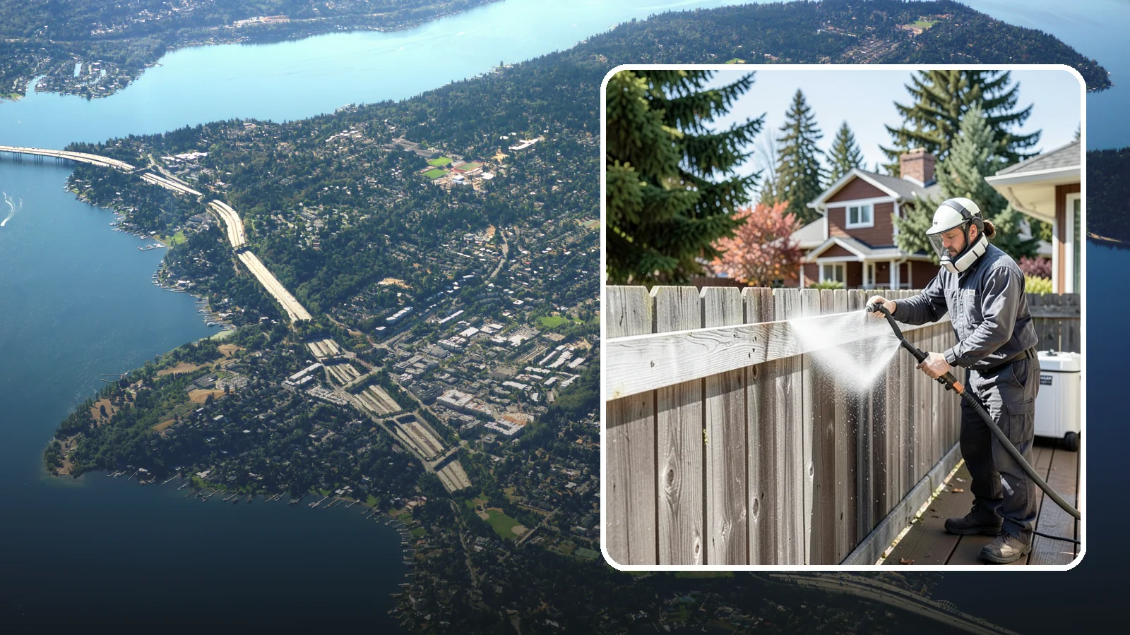 Fence Brightening in Mercer Island, King County, WA - A brightening rinse that neutralizes cleaners and lifts weathered gray to even out wood fence tone before sealing.
