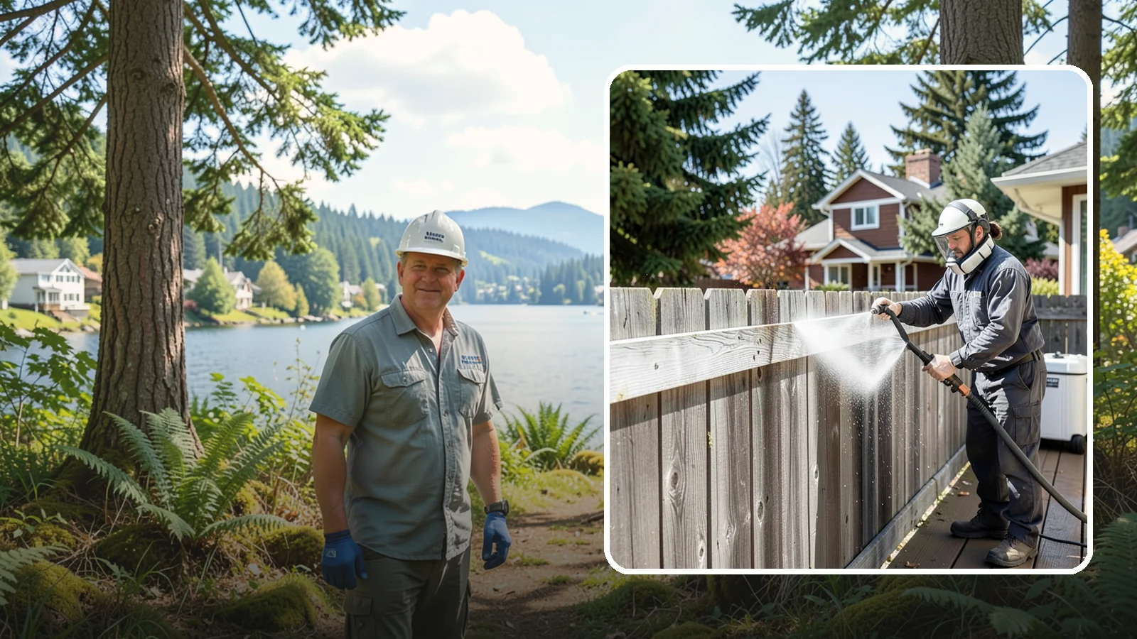 Fence Brightening in Milton, King County, WA - A brightening rinse that neutralizes cleaners and lifts weathered gray to even out wood fence tone before sealing.