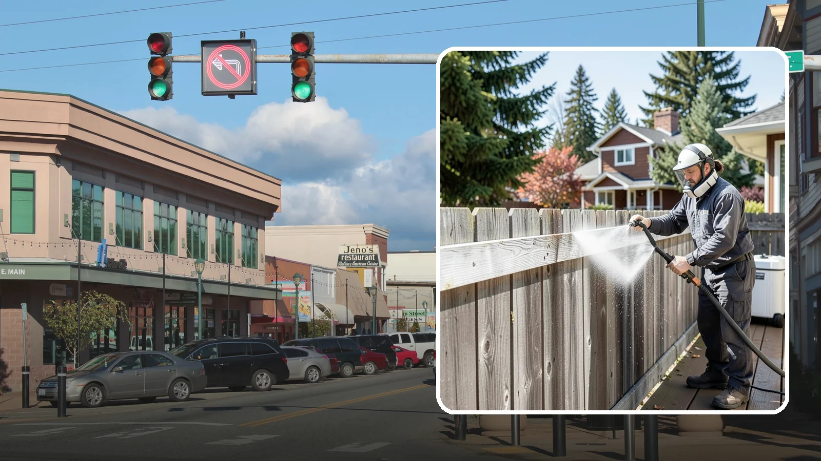 Fence Brightening in Monroe, Snohomish County, WA - A brightening rinse that neutralizes cleaners and lifts weathered gray to even out wood fence tone before sealing.