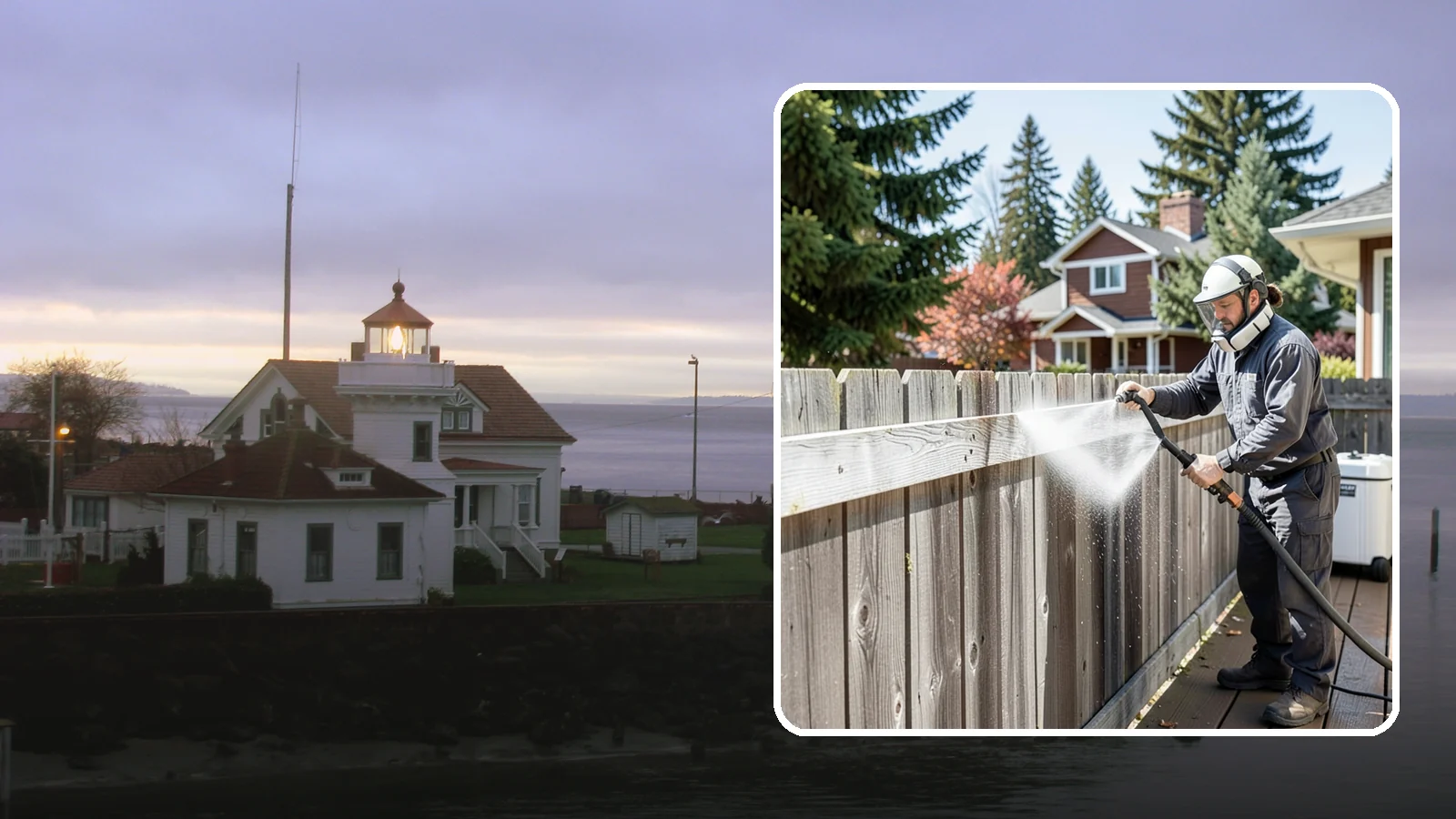 Fence Brightening in Mukilteo, Snohomish County, WA - A brightening rinse that neutralizes cleaners and lifts weathered gray to even out wood fence tone before sealing.