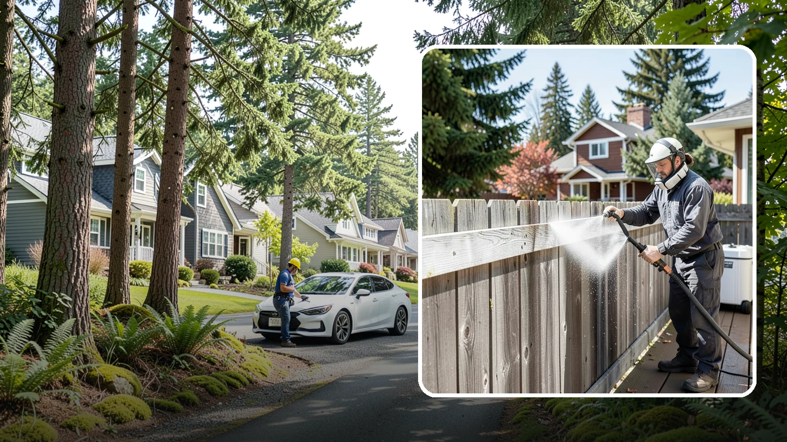 Fence Brightening in Normandy Park, King County, WA - A brightening rinse that neutralizes cleaners and lifts weathered gray to even out wood fence tone before sealing.