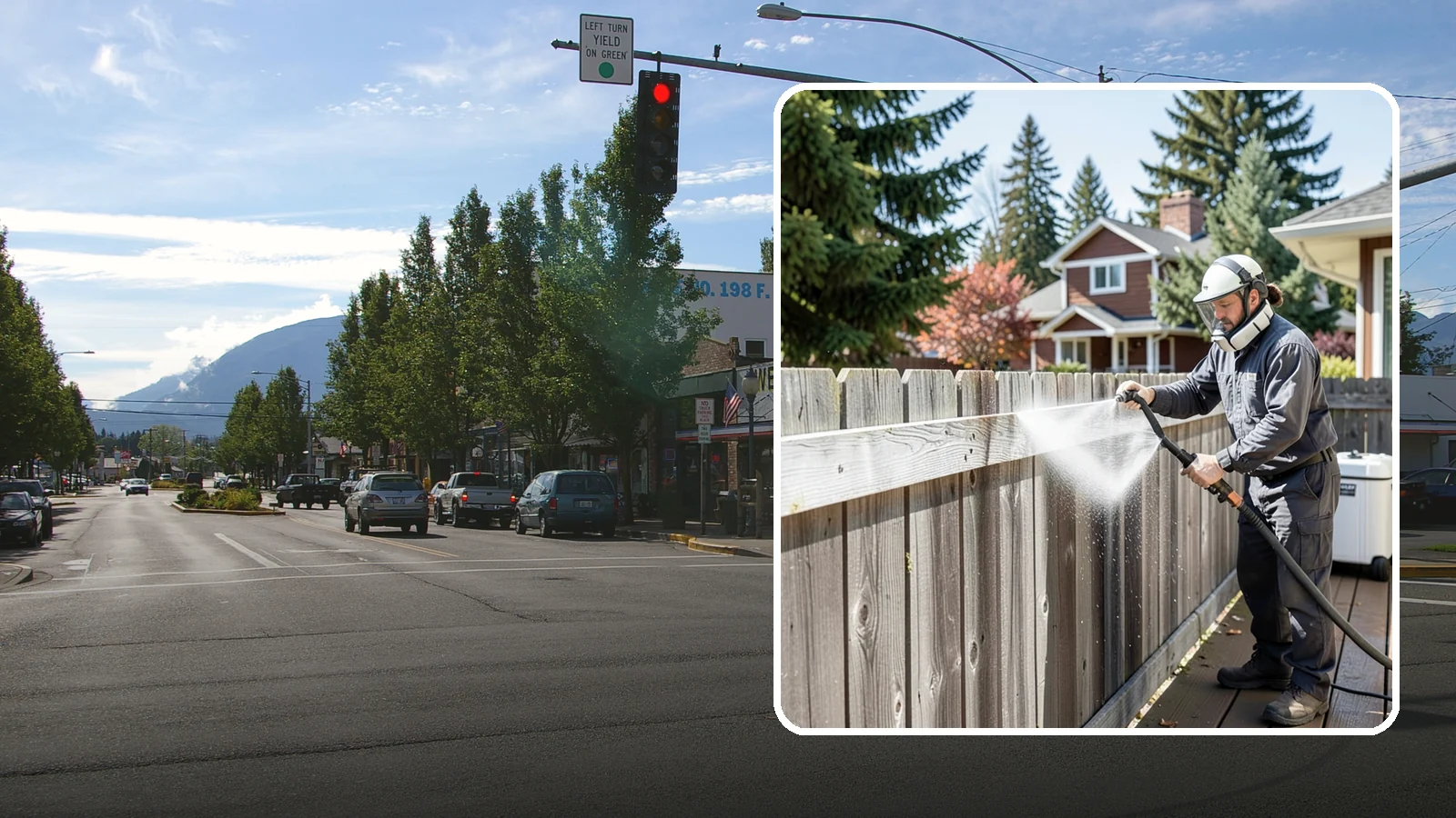 Fence Brightening in North Bend, King County, WA - A brightening rinse that neutralizes cleaners and lifts weathered gray to even out wood fence tone before sealing.
