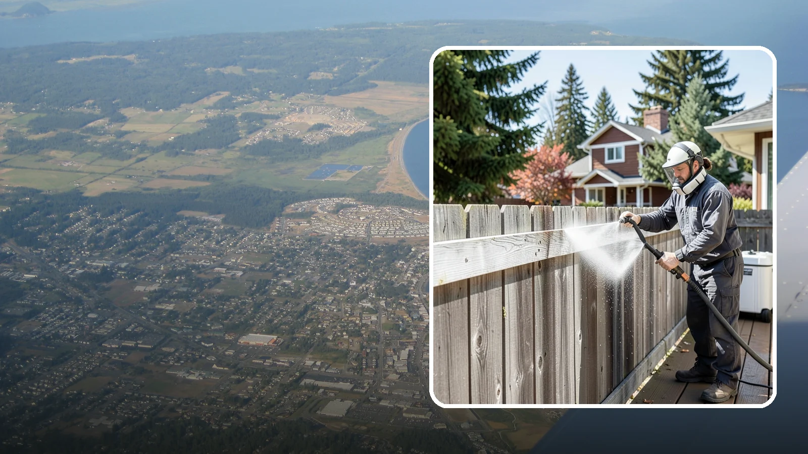 Fence Brightening in Oak Harbor, Island County, WA - A brightening rinse that neutralizes cleaners and lifts weathered gray to even out wood fence tone before sealing.