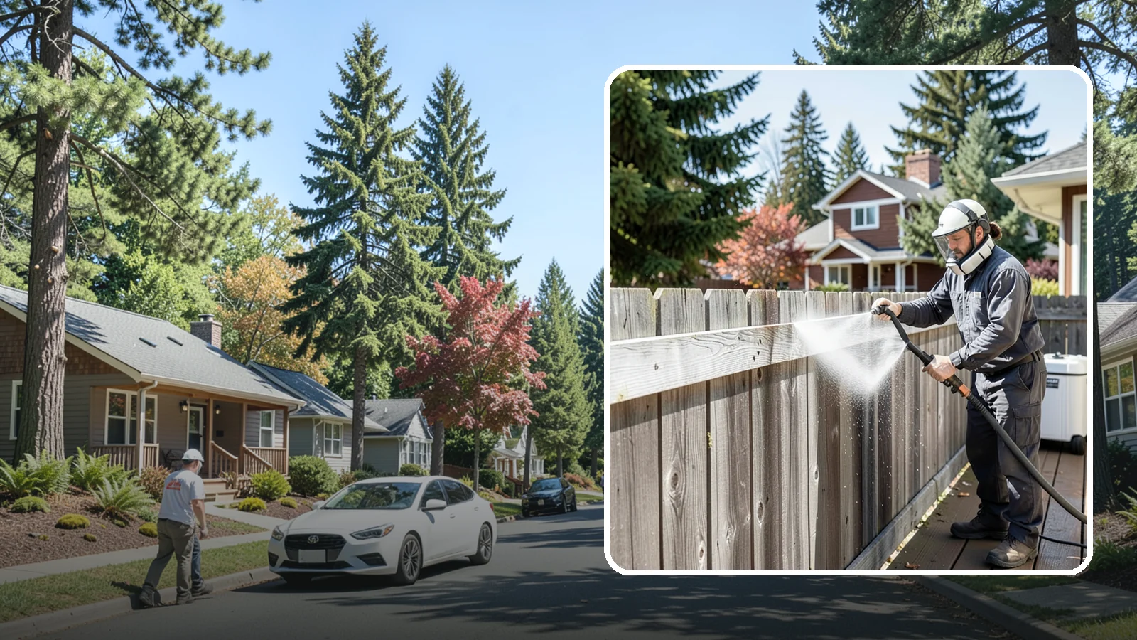 Fence Brightening in Orting, Pierce County, WA - A brightening rinse that neutralizes cleaners and lifts weathered gray to even out wood fence tone before sealing.