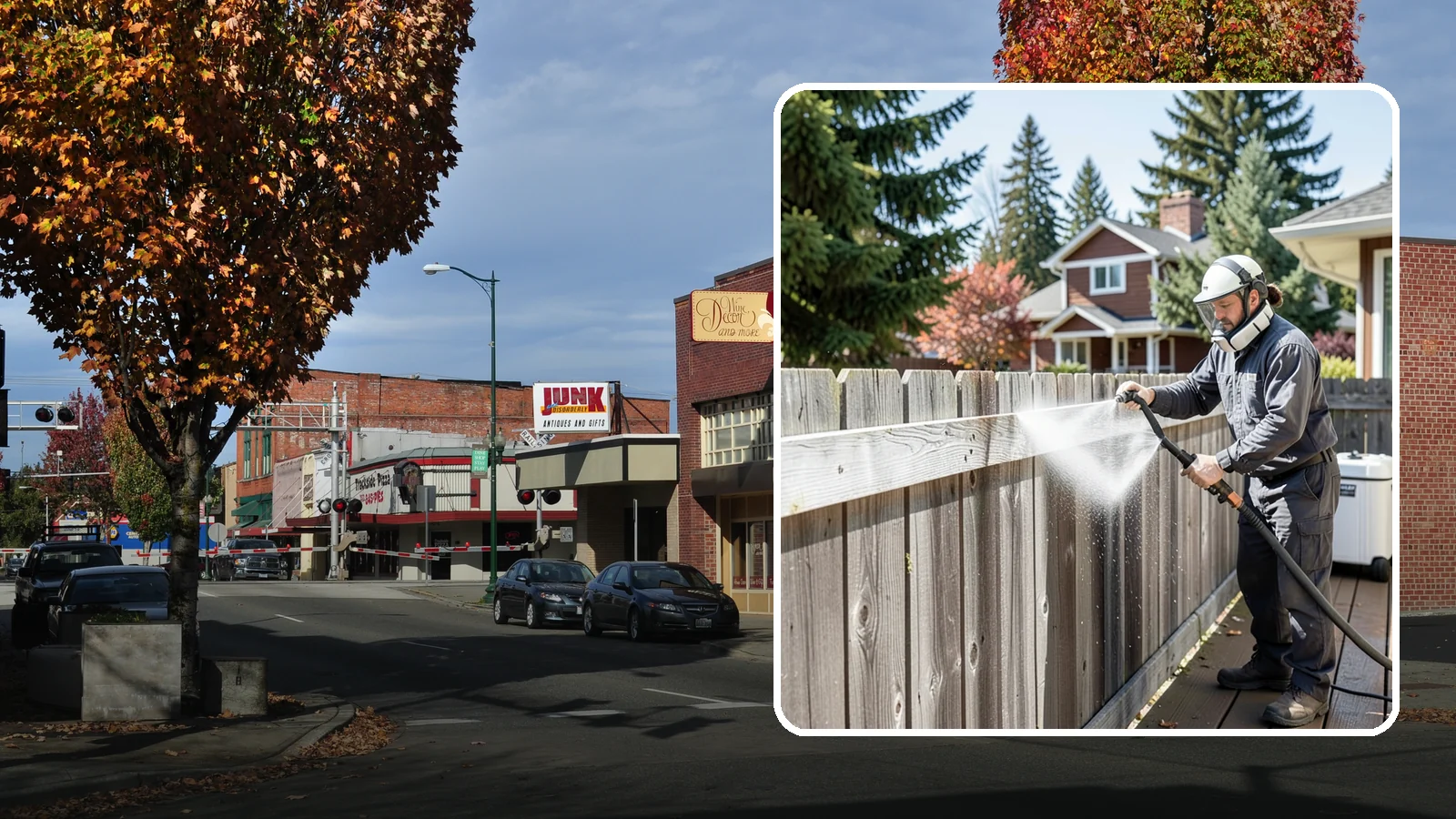 Fence Brightening in Puyallup, Pierce County, WA - A brightening rinse that neutralizes cleaners and lifts weathered gray to even out wood fence tone before sealing.