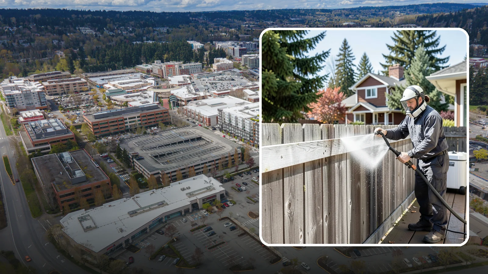 Fence Brightening in Redmond, King County, WA - A brightening rinse that neutralizes cleaners and lifts weathered gray to even out wood fence tone before sealing.