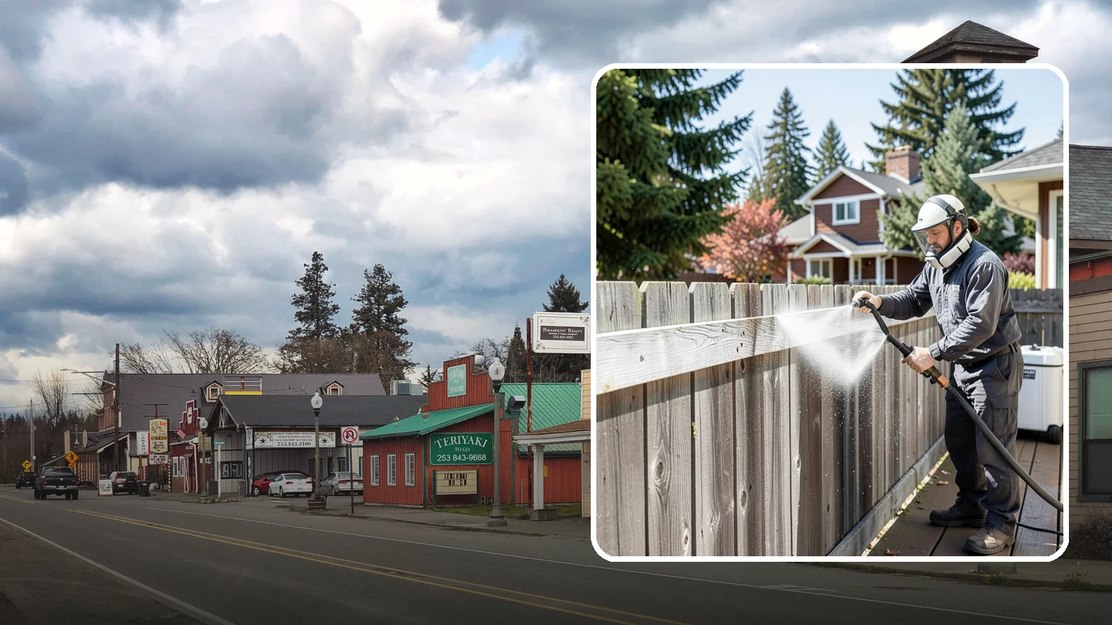 Fence Brightening in Roy, Pierce County, WA - A brightening rinse that neutralizes cleaners and lifts weathered gray to even out wood fence tone before sealing.