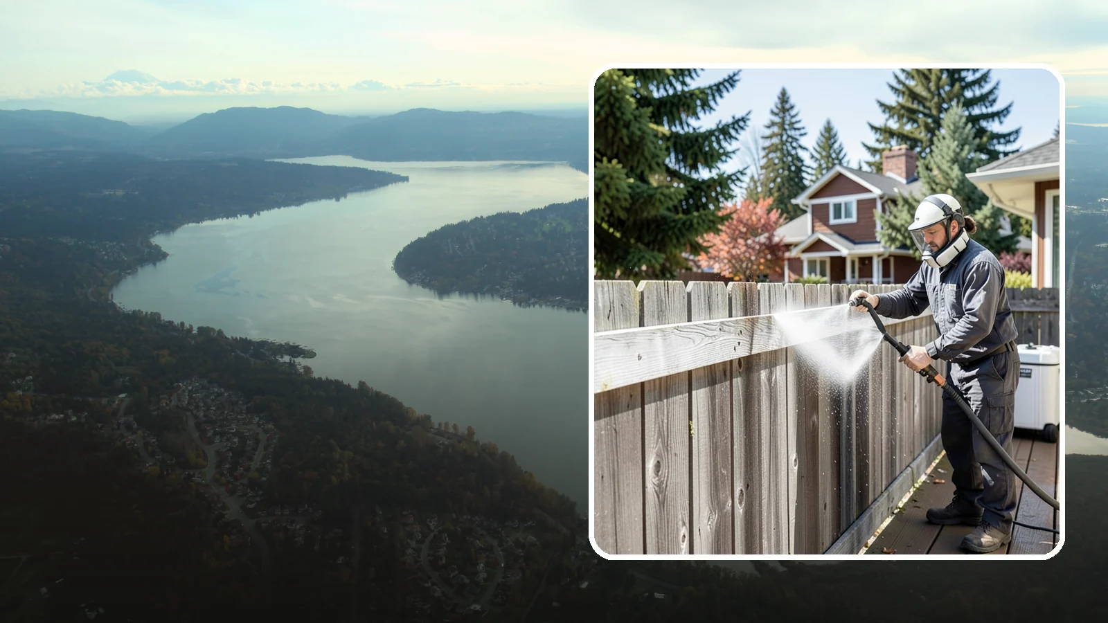 Fence Brightening in Sammamish, King County, WA - A brightening rinse that neutralizes cleaners and lifts weathered gray to even out wood fence tone before sealing.