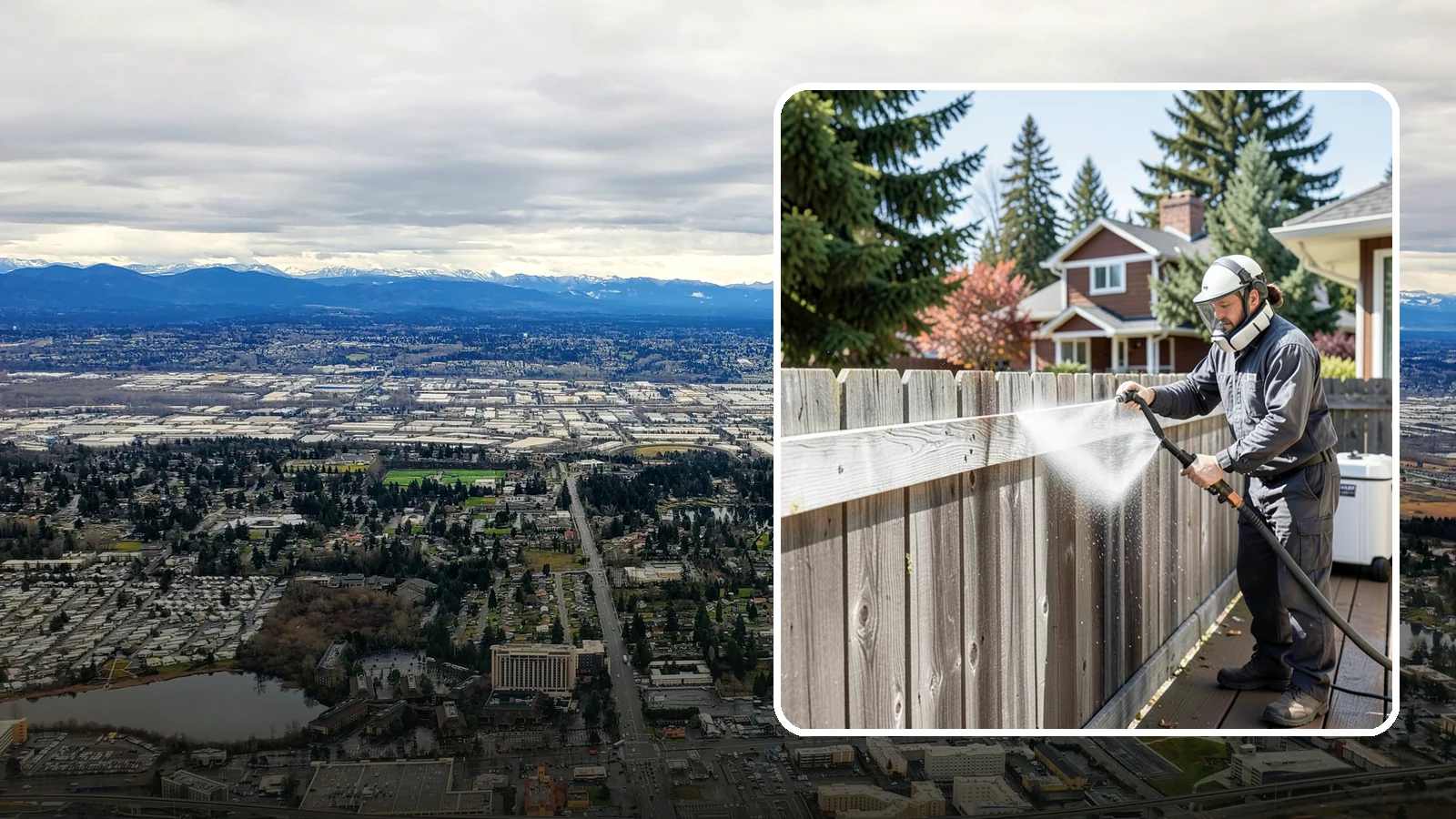 Fence Brightening in SeaTac, King County, WA - A brightening rinse that neutralizes cleaners and lifts weathered gray to even out wood fence tone before sealing.