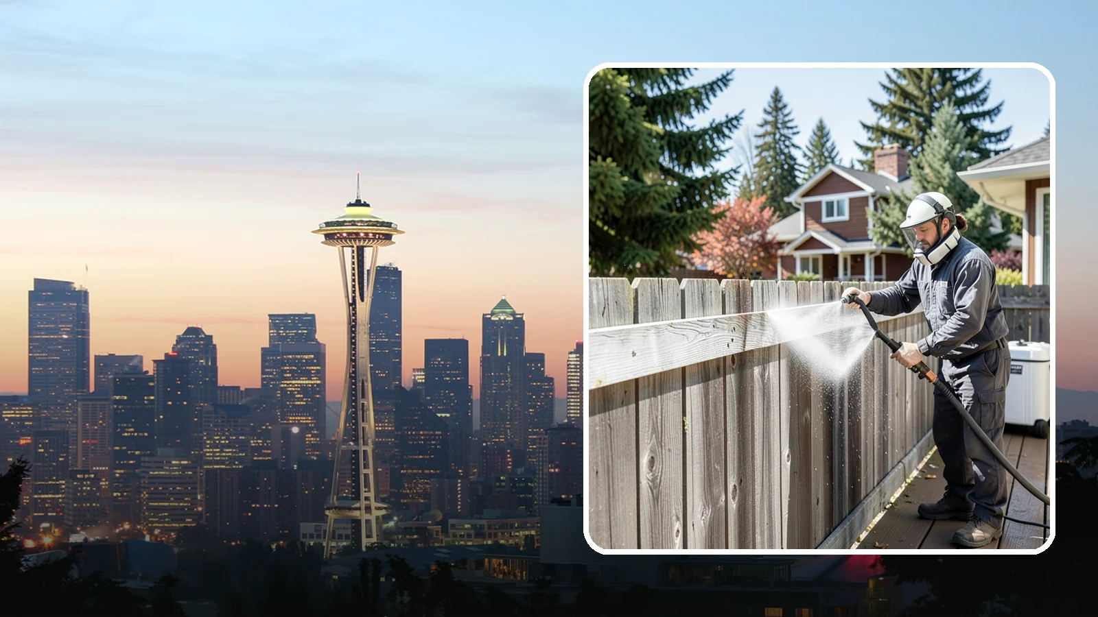 Fence Brightening in Seattle, King County, WA - A brightening rinse that neutralizes cleaners and lifts weathered gray to even out wood fence tone before sealing.