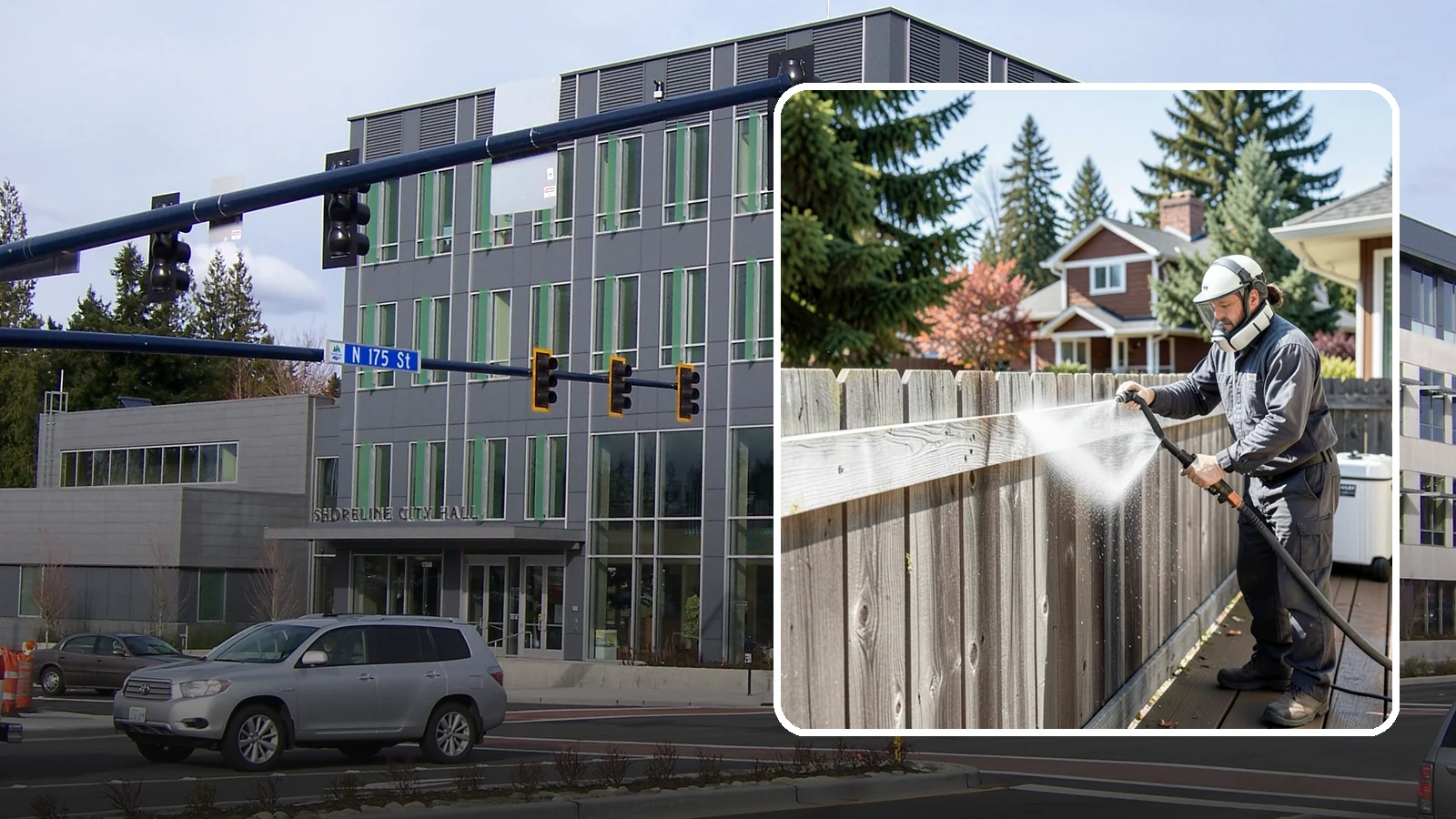 Fence Brightening in Shoreline, King County, WA - A brightening rinse that neutralizes cleaners and lifts weathered gray to even out wood fence tone before sealing.