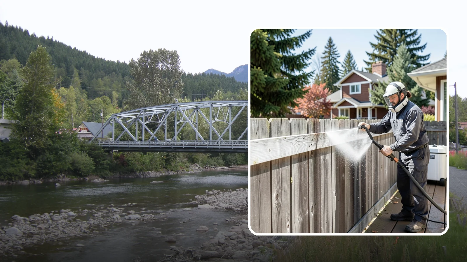 Fence Brightening in Skykomish, King County, WA - A brightening rinse that neutralizes cleaners and lifts weathered gray to even out wood fence tone before sealing.