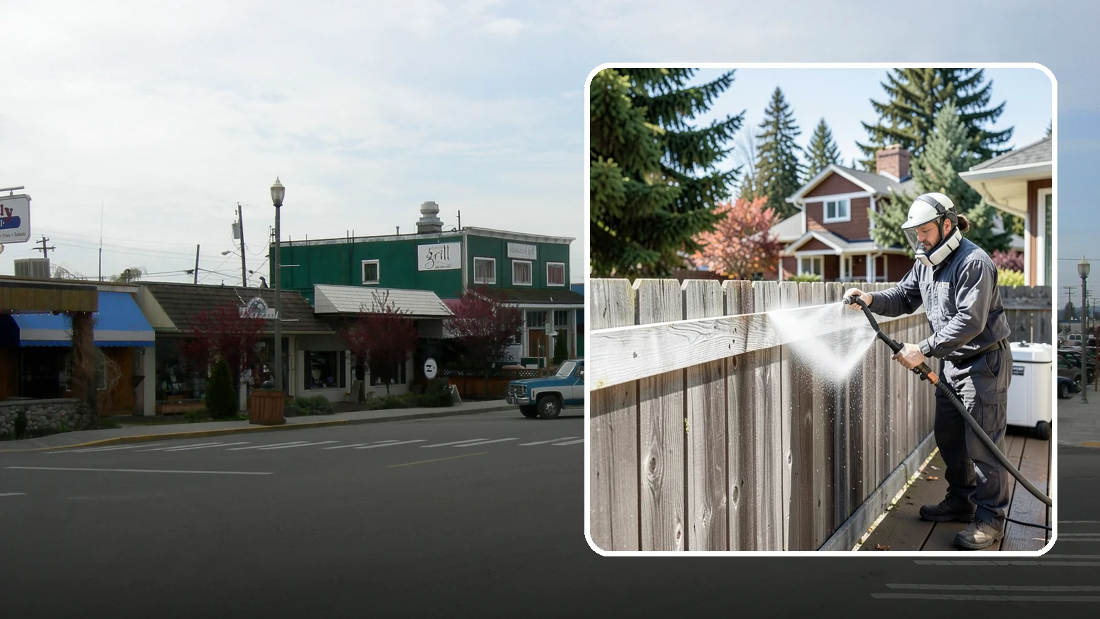 Fence Brightening in Stanwood, Snohomish County, WA - A brightening rinse that neutralizes cleaners and lifts weathered gray to even out wood fence tone before sealing.