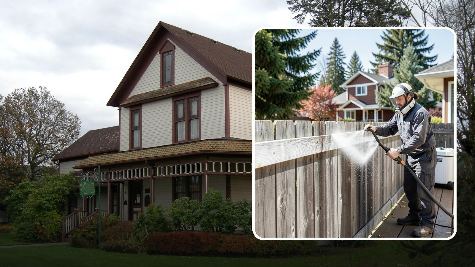 Fence Brightening in Sumner, Pierce County, WA - A brightening rinse that neutralizes cleaners and lifts weathered gray to even out wood fence tone before sealing.