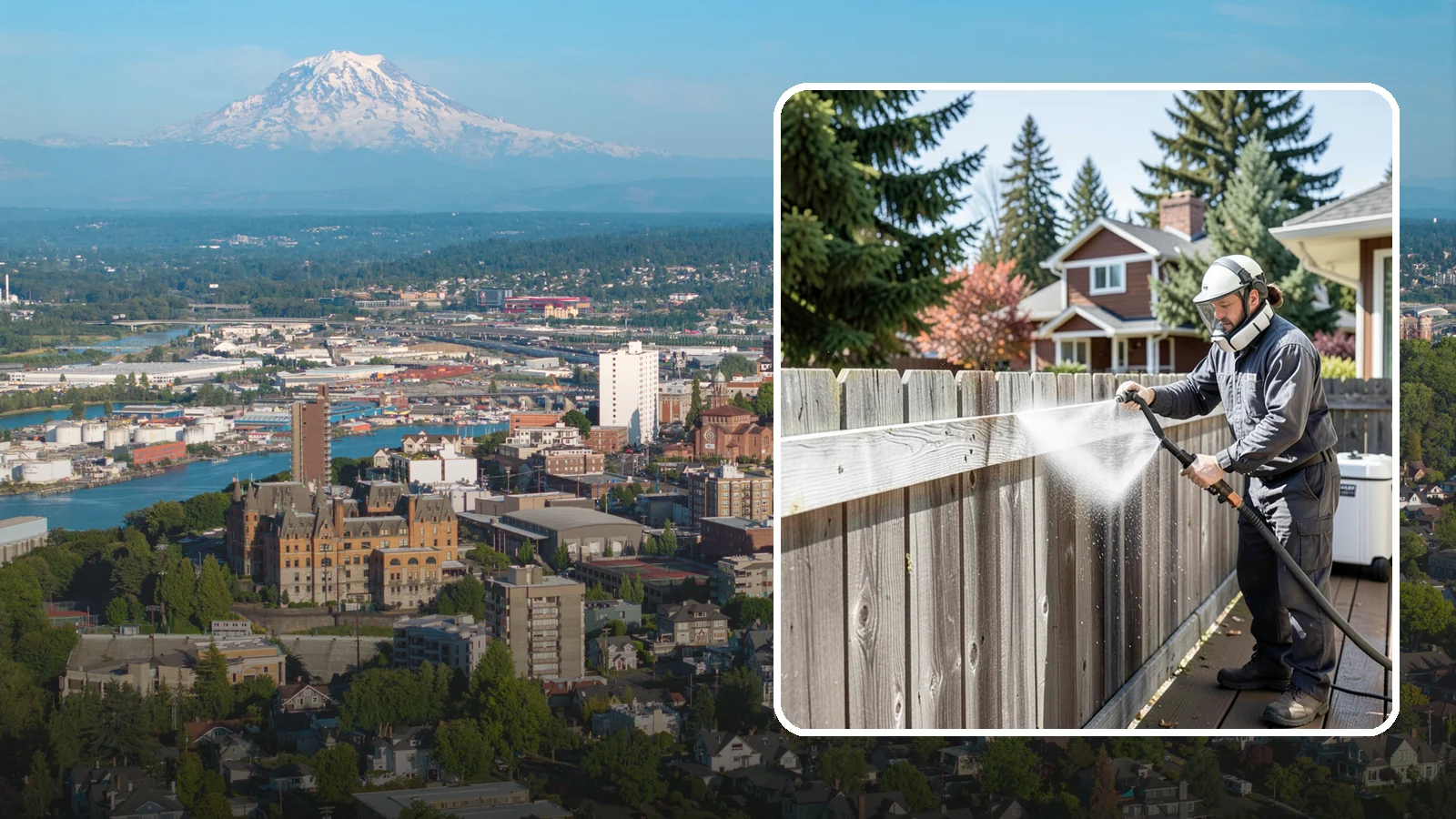Fence Brightening in Tacoma, Pierce County, WA - A brightening rinse that neutralizes cleaners and lifts weathered gray to even out wood fence tone before sealing.