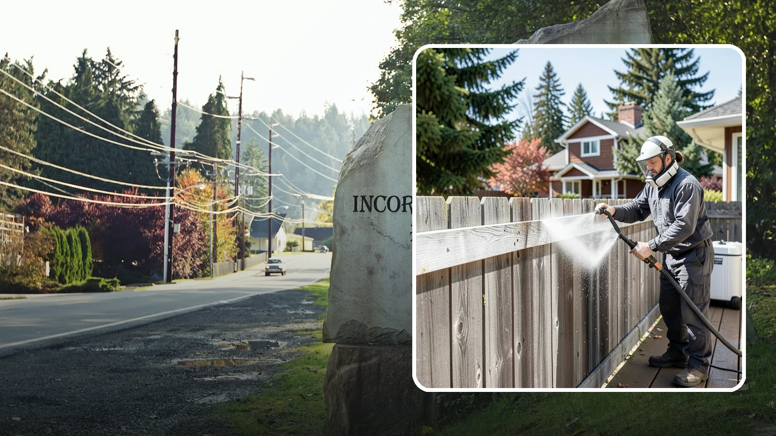 Fence Brightening in Wilkeson, Pierce County, WA - A brightening rinse that neutralizes cleaners and lifts weathered gray to even out wood fence tone before sealing.