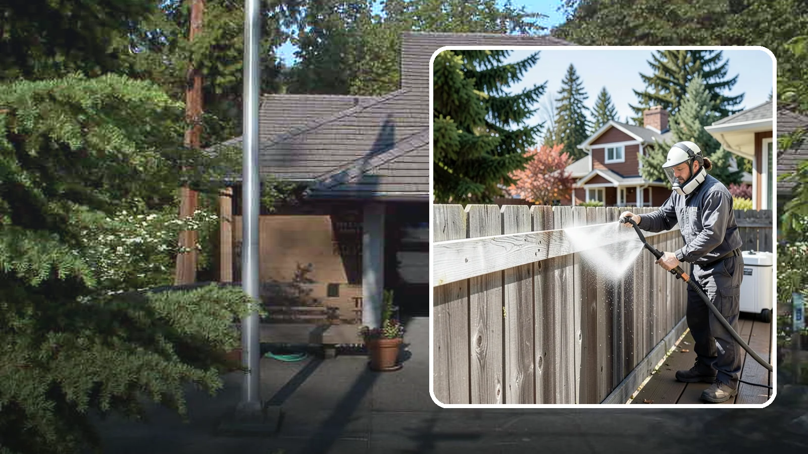 Fence Brightening in Yarrow Point, King County, WA - A brightening rinse that neutralizes cleaners and lifts weathered gray to even out wood fence tone before sealing.