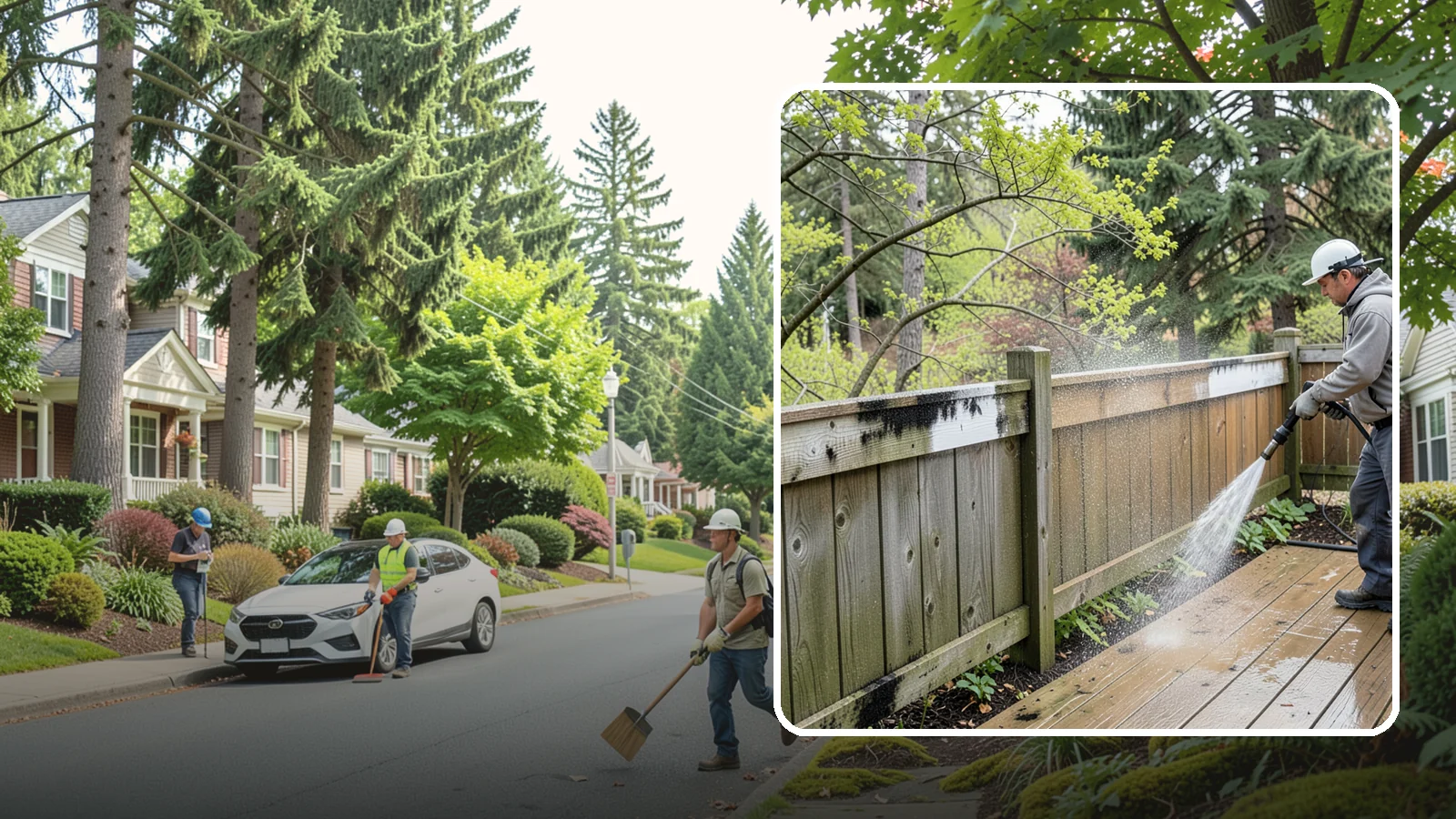 Fence Mildew Removal in Beaux Arts Village, King County, WA - Targeted mildew treatment for the black-spotted, shaded fence sections our damp climate breeds year-round.