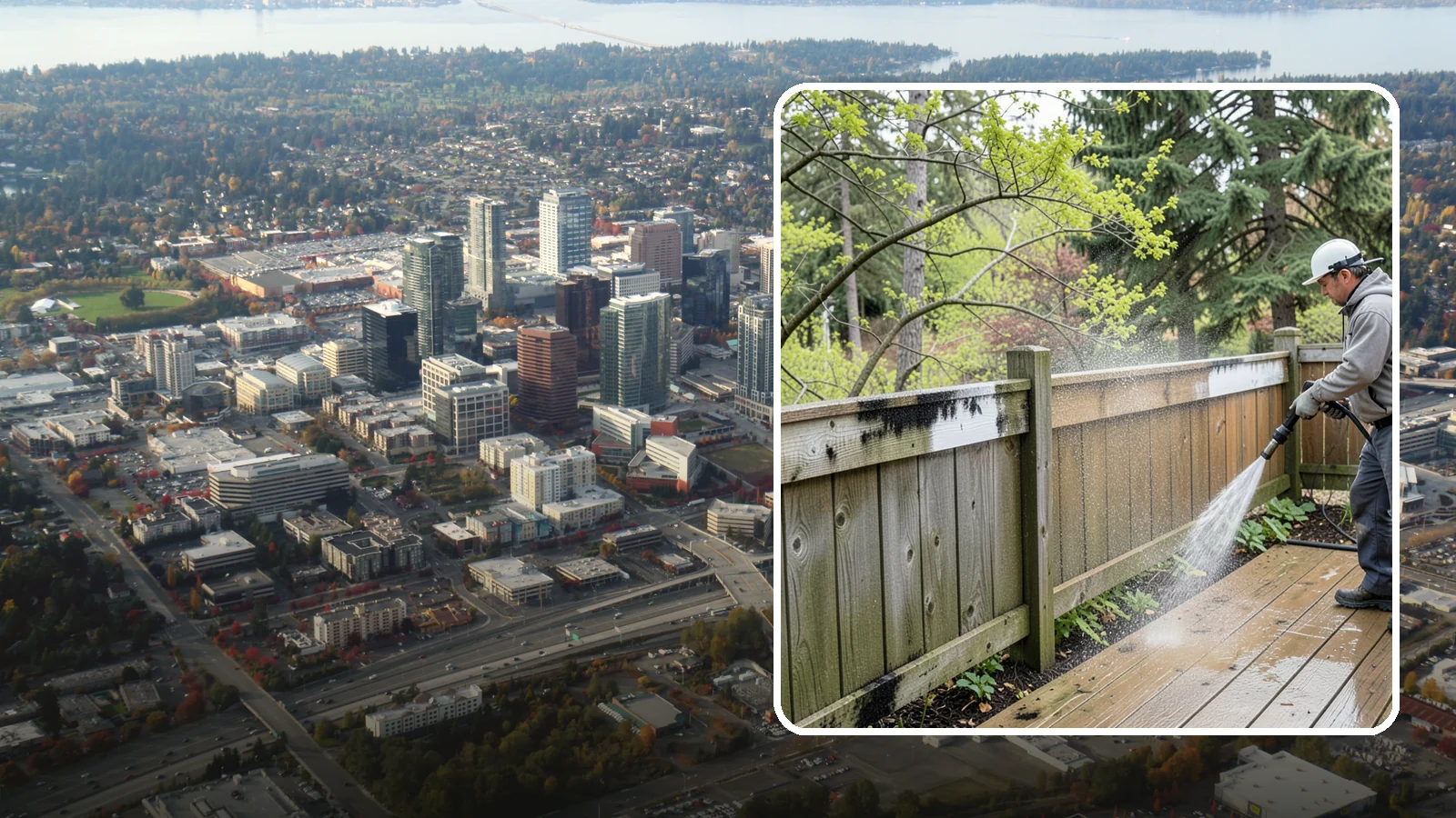 Fence Mildew Removal in Bellevue, King County, WA - Targeted mildew treatment for the black-spotted, shaded fence sections our damp climate breeds year-round.