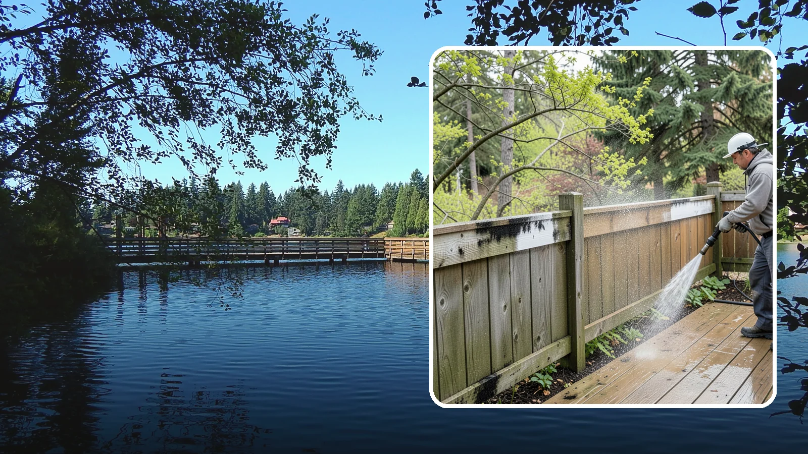 Fence Mildew Removal in Federal Way, King County, WA - Targeted mildew treatment for the black-spotted, shaded fence sections our damp climate breeds year-round.