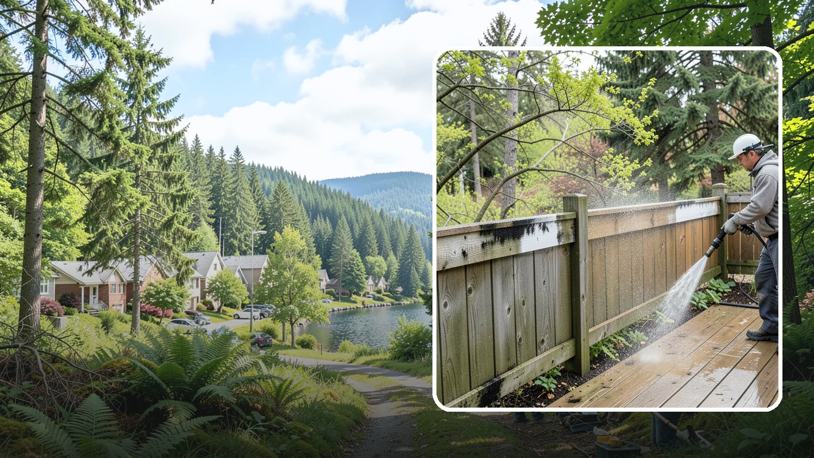 Fence Mildew Removal in Lake Forest Park, King County, WA - Targeted mildew treatment for the black-spotted, shaded fence sections our damp climate breeds year-round.