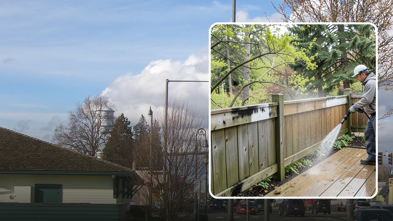 Fence Mildew Removal in Marysville, Snohomish County, WA - Targeted mildew treatment for the black-spotted, shaded fence sections our damp climate breeds year-round.