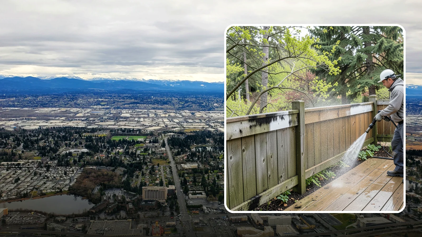Fence Mildew Removal in SeaTac, King County, WA - Targeted mildew treatment for the black-spotted, shaded fence sections our damp climate breeds year-round.