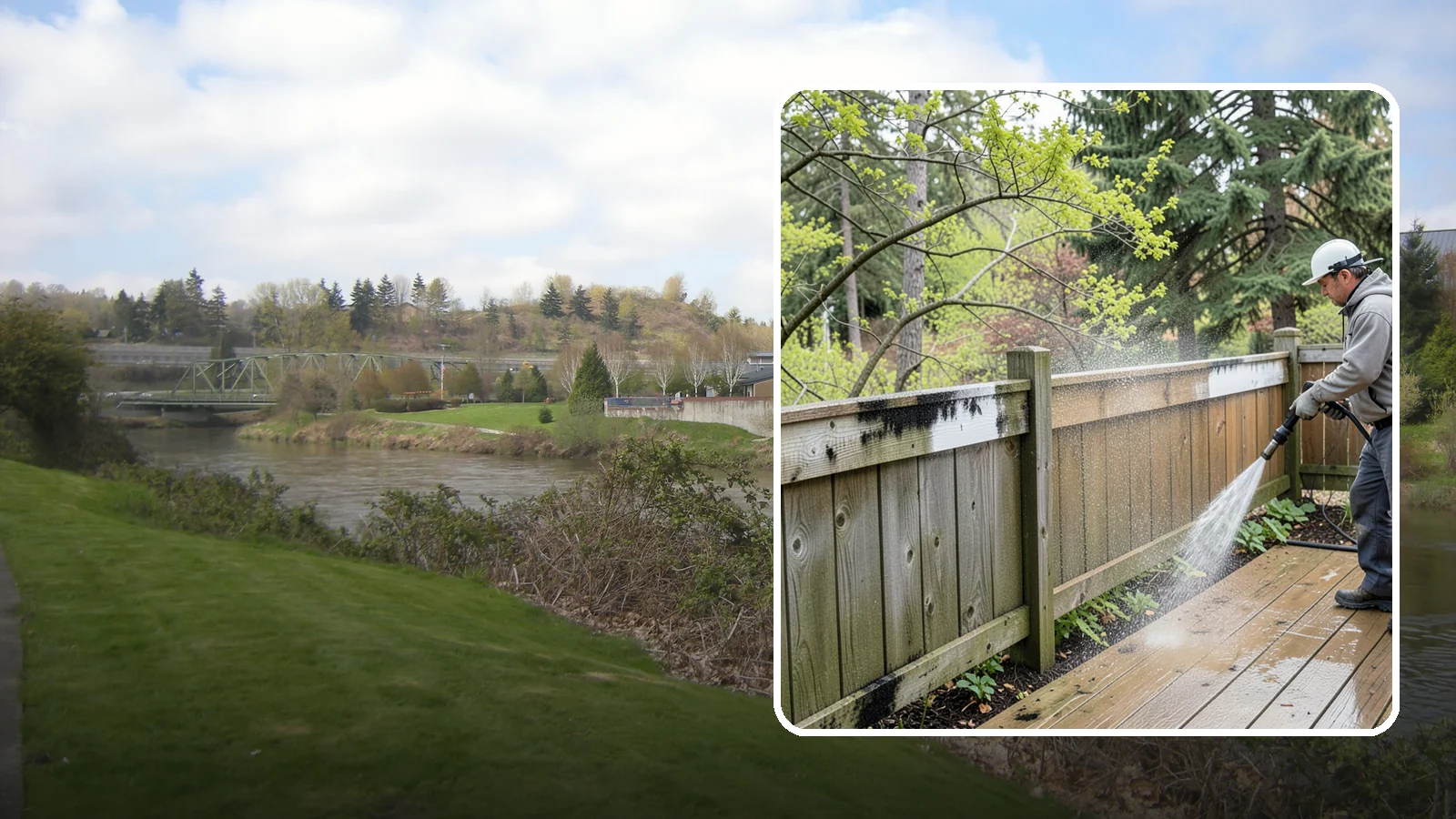 Fence Mildew Removal in Tukwila, King County, WA - Targeted mildew treatment for the black-spotted, shaded fence sections our damp climate breeds year-round.